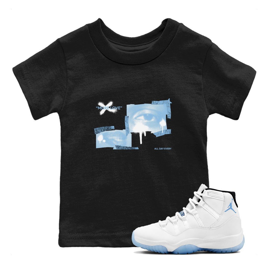 11s Retro Legend Blue shirts to match jordans More Love sneaker match tees Air Jordan 11 Legend Blue best t shirts to wear with jordans SNRT Sneaker Tees Youth Baby Black 1 tee