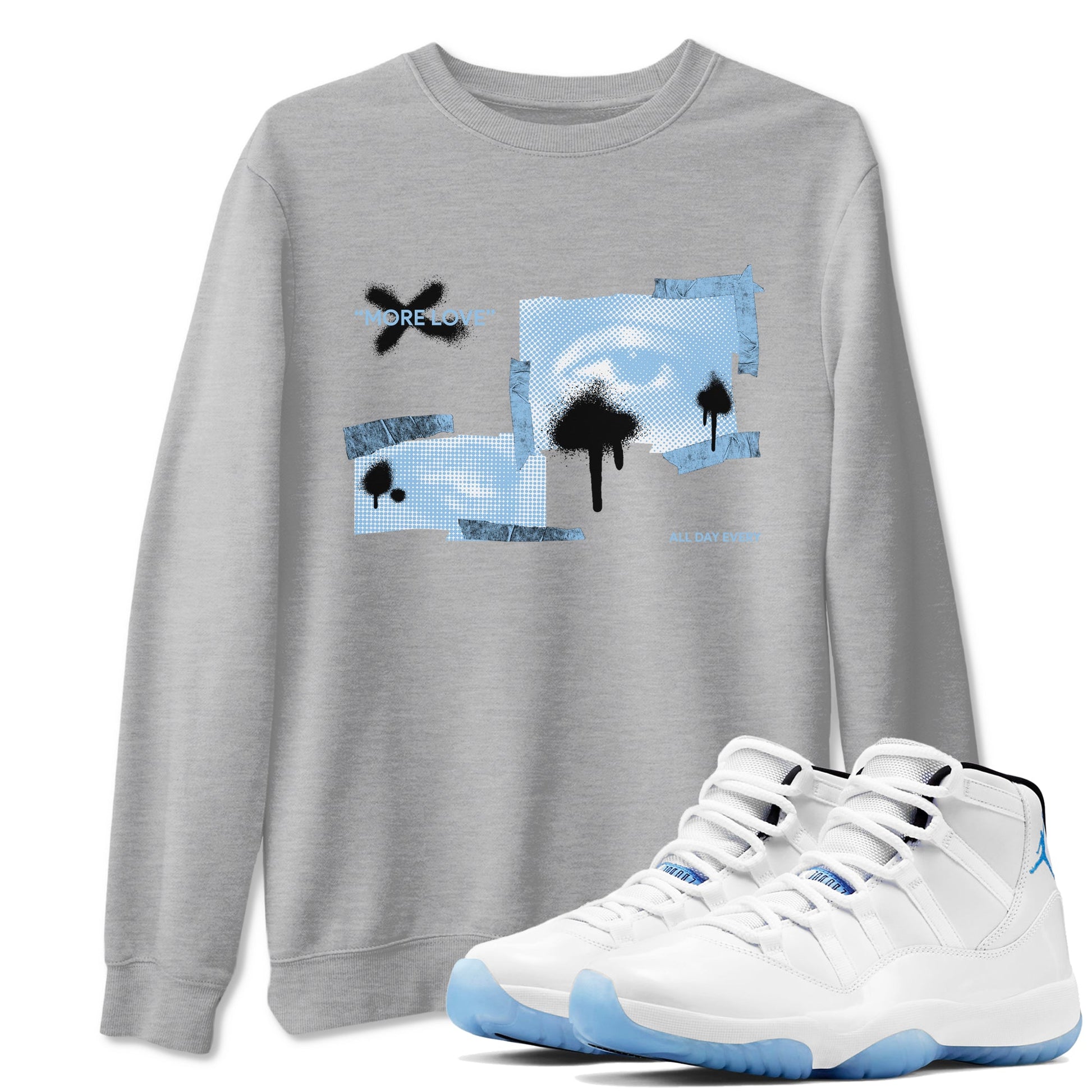 11s Retro Legend Blue shirts to match jordans More Love sneaker match tees Air Jordan 11 Legend Blue best t shirts to wear with jordans SNRT Sneaker Tees unisex cotton Heather Grey 1 shirts