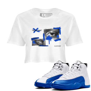 12s Blueberry shirts to match jordans More Love best t shirts to wear with jordans AJ12 White and Game Royal match shoes to clothes SNRT Sneaker Tees unisex cotton White 1 crop tee