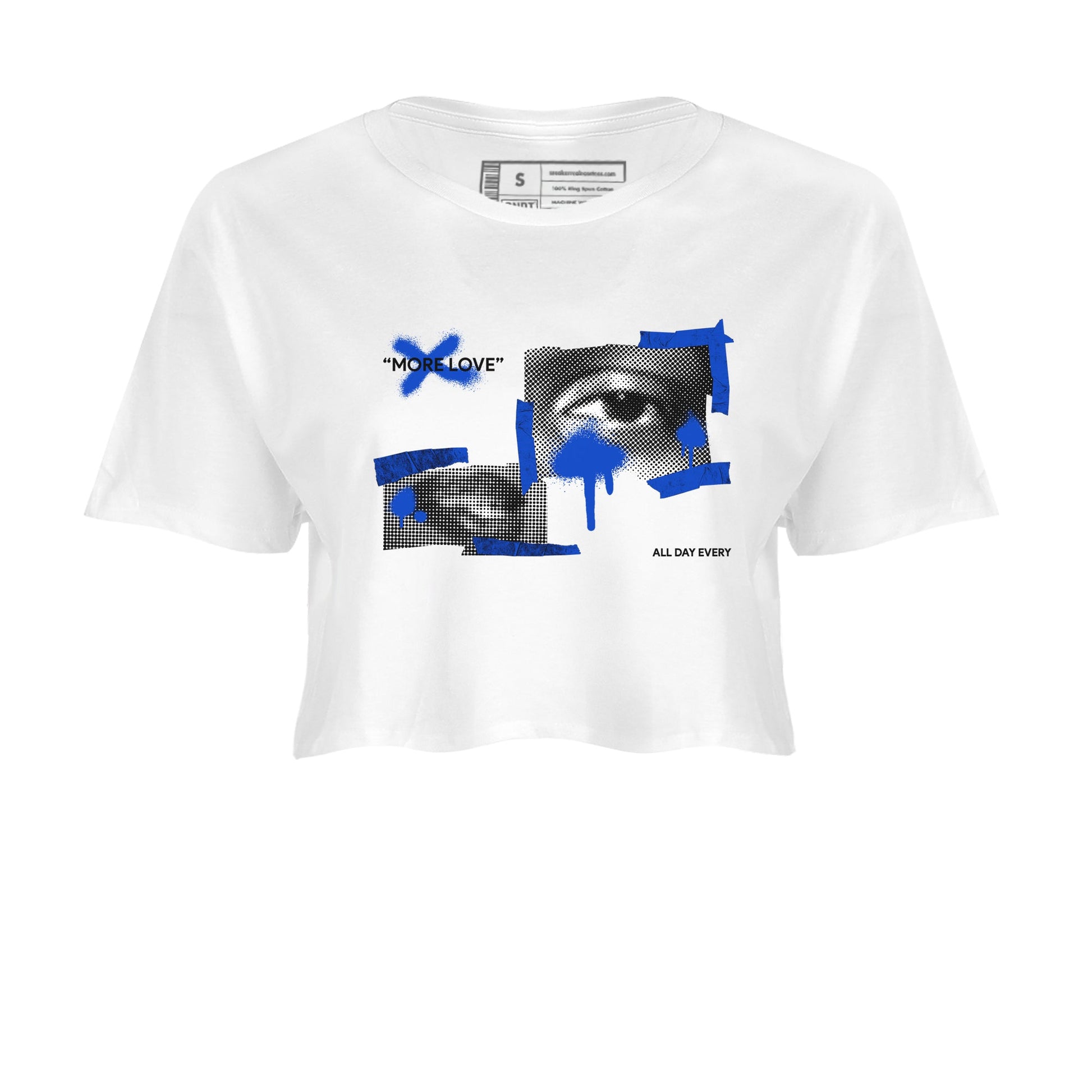 12s Blueberry shirts to match jordans More Love best t shirts to wear with jordans AJ12 White and Game Royal match shoes to clothes SNRT Sneaker Tees unisex cotton White 2 crop tee