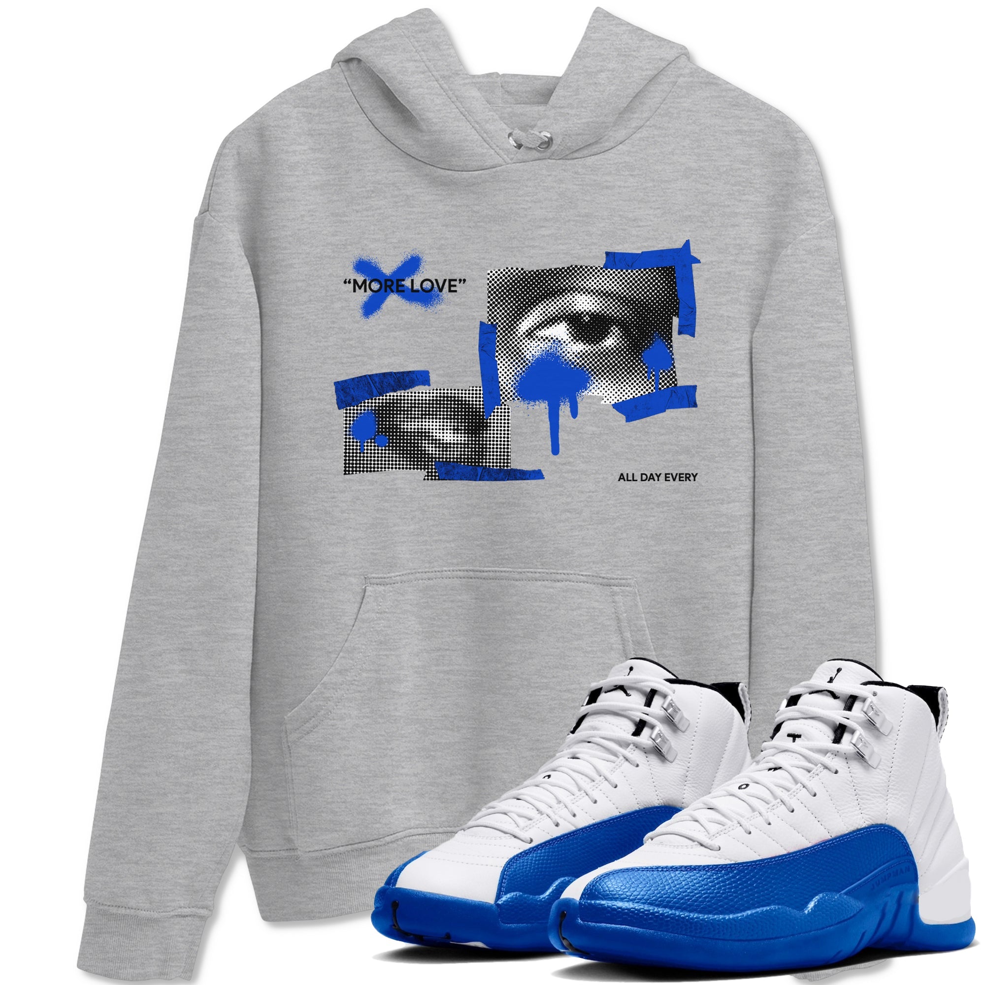 12s Blueberry shirts to match jordans More Love best t shirts to wear with jordans AJ12 White and Game Royal match shoes to clothes SNRT Sneaker Tees unisex cotton Heather Grey 1 shirts