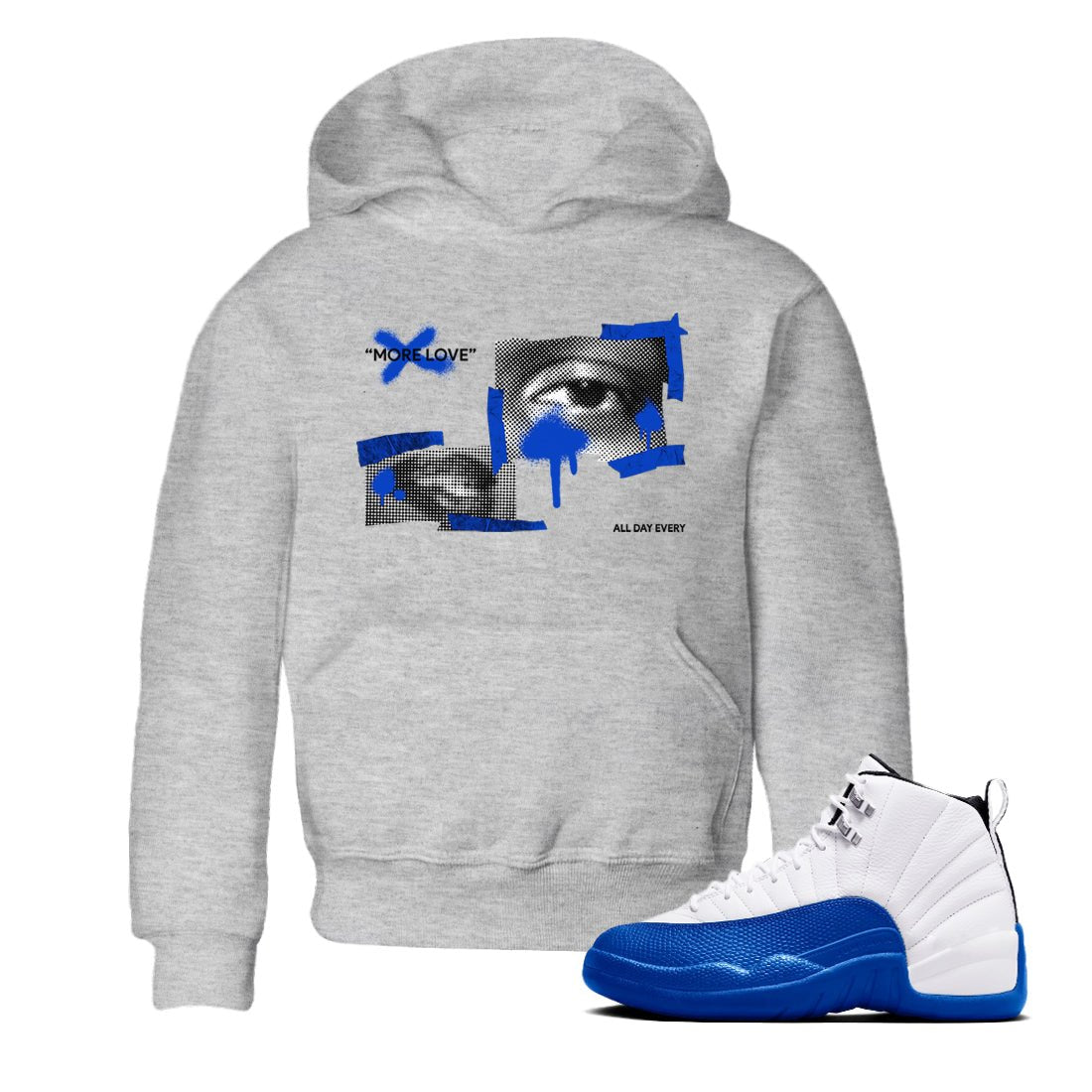 12s Blueberry shirts to match jordans More Love best t shirts to wear with jordans AJ12 White and Game Royal match shoes to clothes SNRT Sneaker Tees Youth Baby Heather Grey 1 tee
