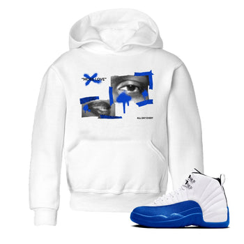 12s Blueberry shirts to match jordans More Love best t shirts to wear with jordans AJ12 White and Game Royal match shoes to clothes SNRT Sneaker Tees Youth Baby White 1 tee