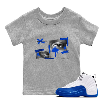 12s Blueberry shirts to match jordans More Love best t shirts to wear with jordans AJ12 White and Game Royal match shoes to clothes SNRT Sneaker Tees Youth Baby Heather Grey 1 tee