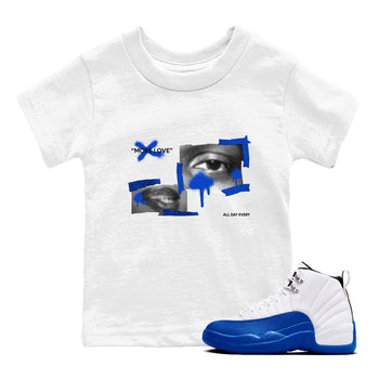 12s Blueberry shirts to match jordans More Love best t shirts to wear with jordans AJ12 White and Game Royal match shoes to clothes SNRT Sneaker Tees Youth Baby White 1 tee