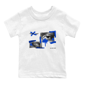 12s Blueberry shirts to match jordans More Love best t shirts to wear with jordans AJ12 White and Game Royal match shoes to clothes SNRT Sneaker Tees Youth Baby White 2 tee