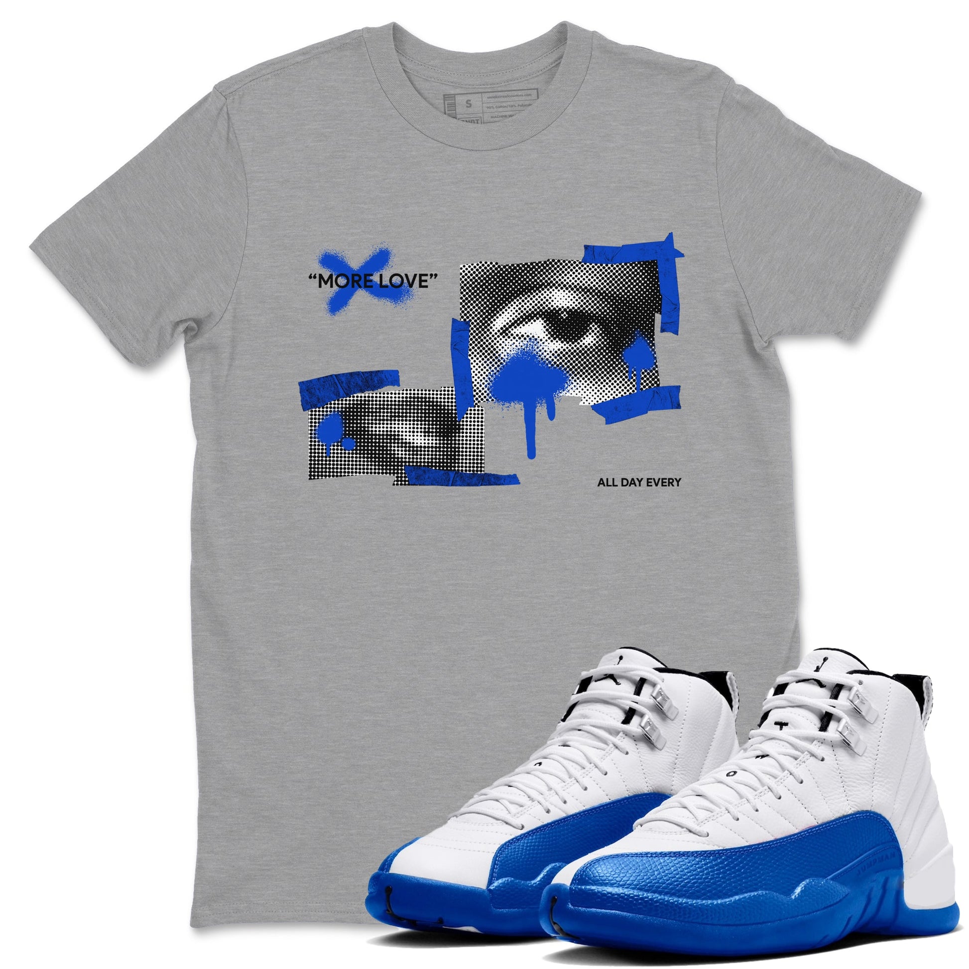 12s Blueberry shirts to match jordans More Love best t shirts to wear with jordans AJ12 White and Game Royal match shoes to clothes SNRT Sneaker Tees unisex cotton Heather Grey 1 shirts