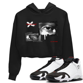 14s Black Toe shirts to match jordans More Love graphic tees Air Jordan 14 Black Toe t shirts to match sneakers SNRT Sneaker Tees unisex cotton Black 1 crop tee