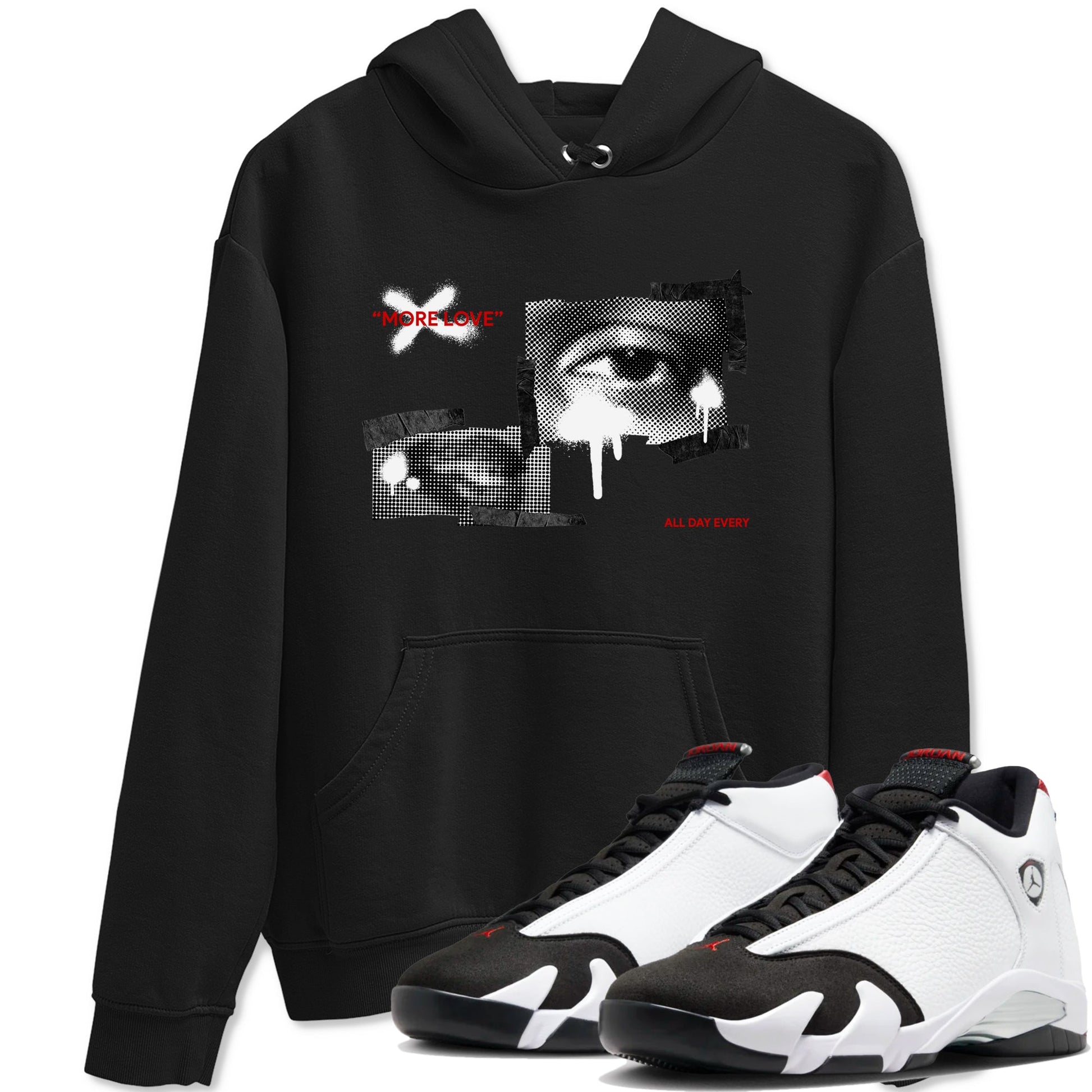 14s Black Toe shirts to match jordans More Love graphic tees Air Jordan 14 Black Toe t shirts to match sneakers SNRT Sneaker Tees unisex cotton Black 1 shirts