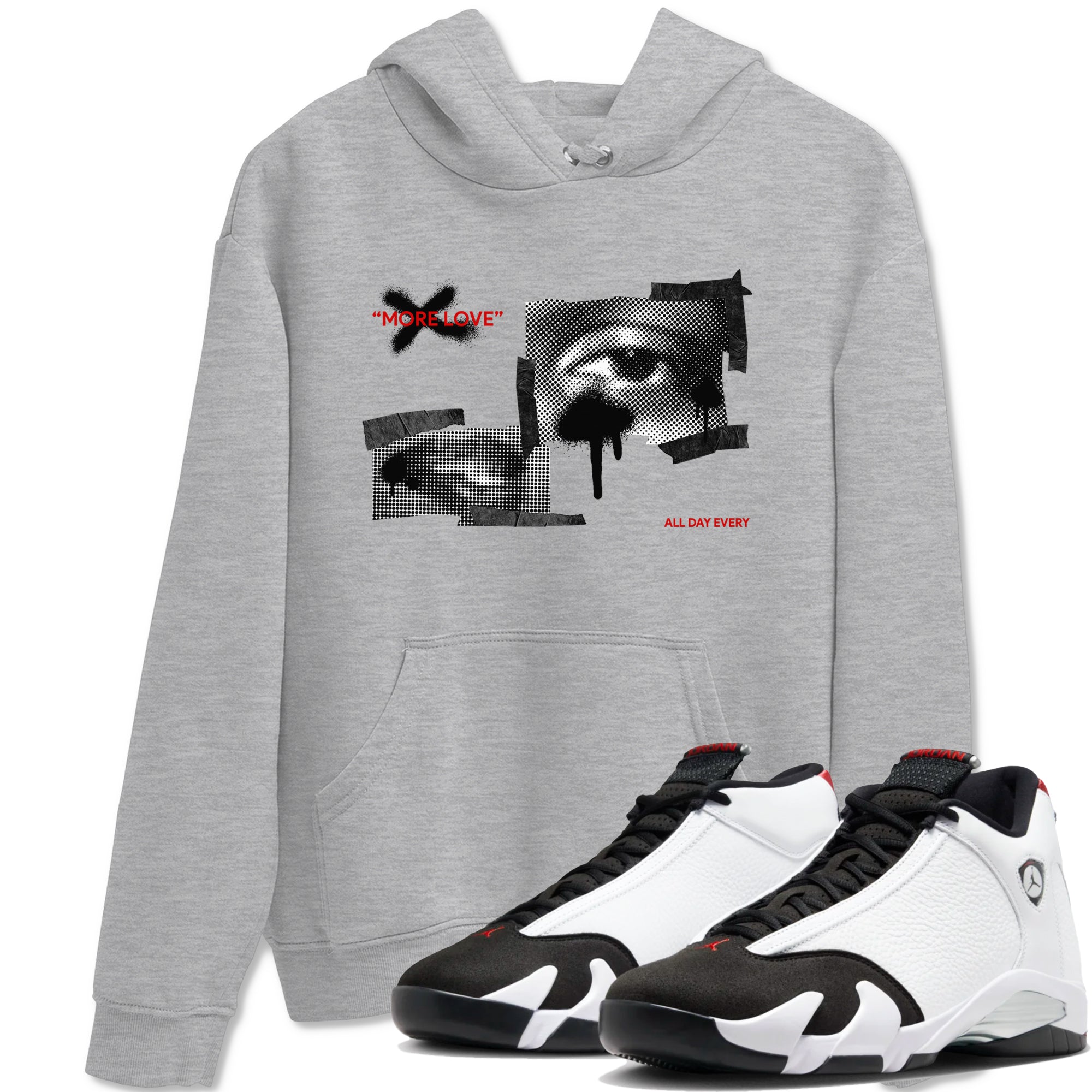 14s Black Toe shirts to match jordans More Love graphic tees Air Jordan 14 Black Toe t shirts to match sneakers SNRT Sneaker Tees unisex cotton Heather Grey 1 shirts