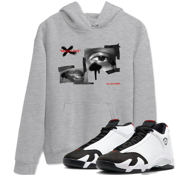 14s Black Toe shirts to match jordans More Love graphic tees Air Jordan 14 Black Toe t shirts to match sneakers SNRT Sneaker Tees unisex cotton Heather Grey 1 shirts