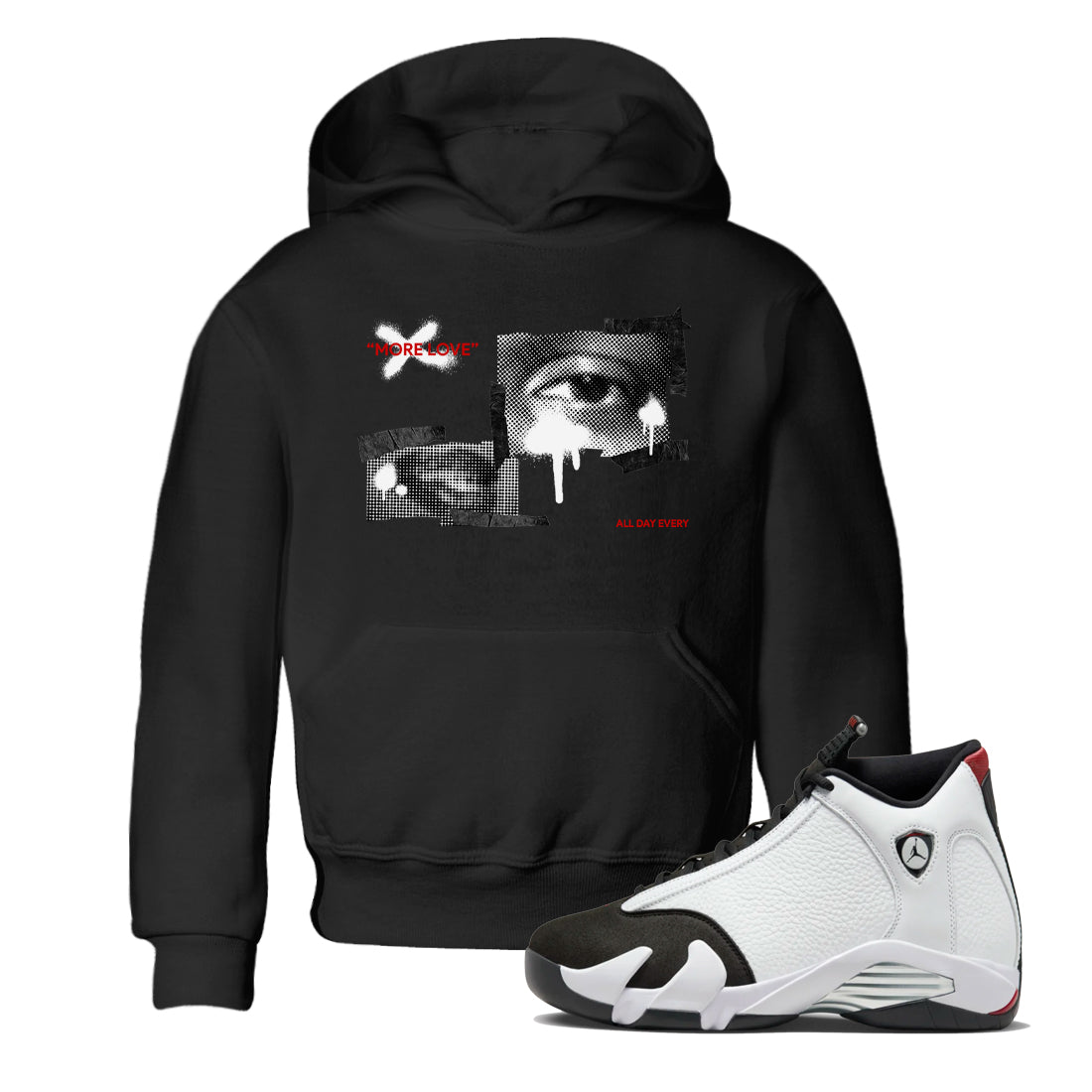 14s Black Toe shirts to match jordans More Love graphic tees Air Jordan 14 Black Toe t shirts to match sneakers SNRT Sneaker Tees Youth Baby Black 1 tee