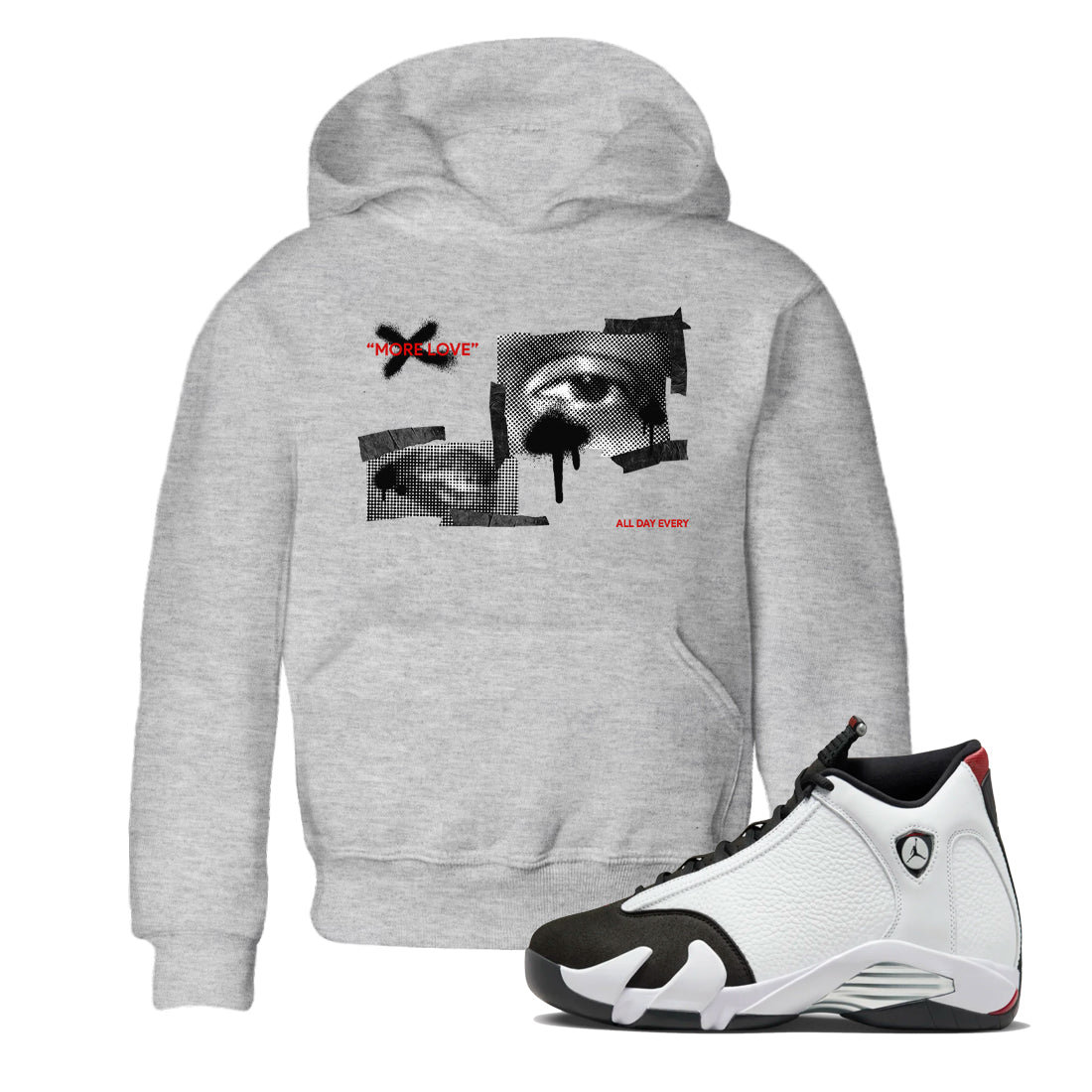 14s Black Toe shirts to match jordans More Love graphic tees Air Jordan 14 Black Toe t shirts to match sneakers SNRT Sneaker Tees Youth Baby Heather Grey 1 tee