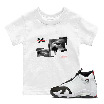 14s Black Toe shirts to match jordans More Love graphic tees Air Jordan 14 Black Toe t shirts to match sneakers SNRT Sneaker Tees Youth Baby White 1 tee