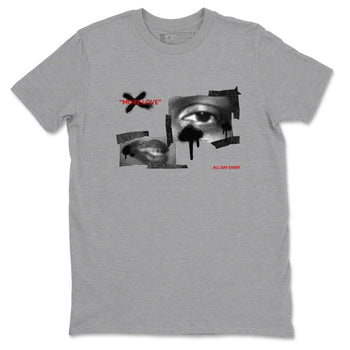 14s Black Toe shirts to match jordans More Love graphic tees Air Jordan 14 Black Toe t shirts to match sneakers SNRT Sneaker Tees unisex cotton Heather Grey 2 shirts
