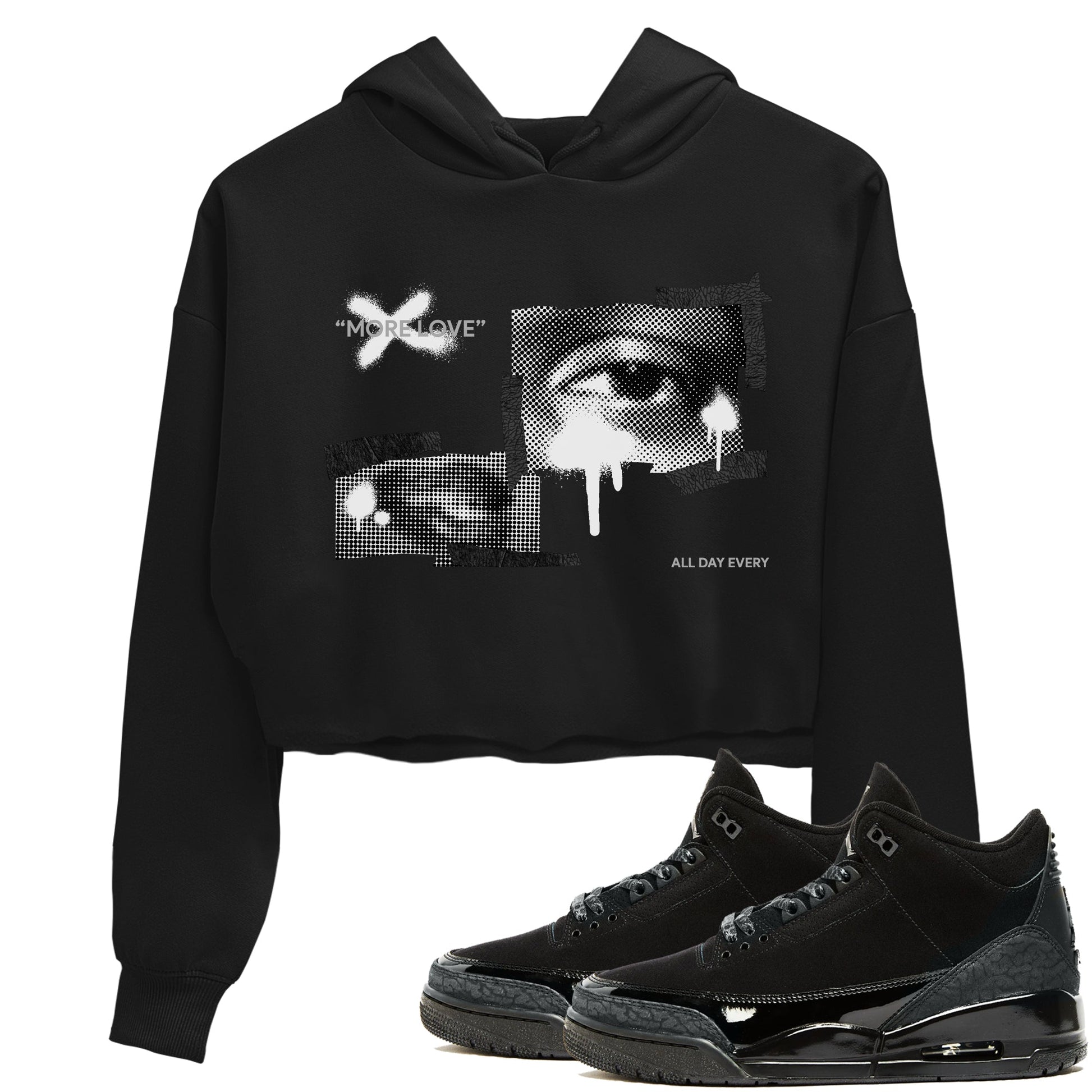 Air Jordan 3 Black Cat shirts to match jordans More Love sneaker tees 3s Retro Black Cat best t-shirts to wear with jordans SNRT Sneaker Tees unisex cotton Black 1 crop tee
