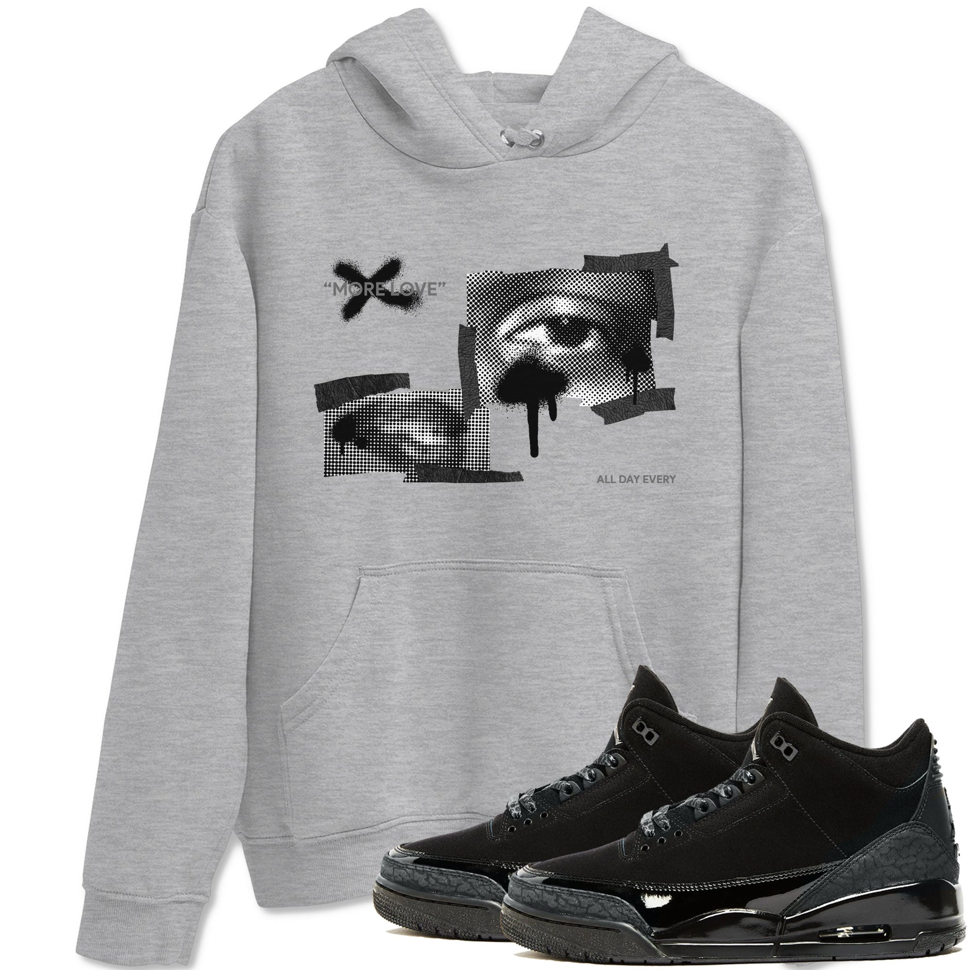 Air Jordan 3 Black Cat shirts to match jordans More Love sneaker tees 3s Retro Black Cat best t-shirts to wear with jordans SNRT Sneaker Tees unisex cotton Heather Grey 1 shirts