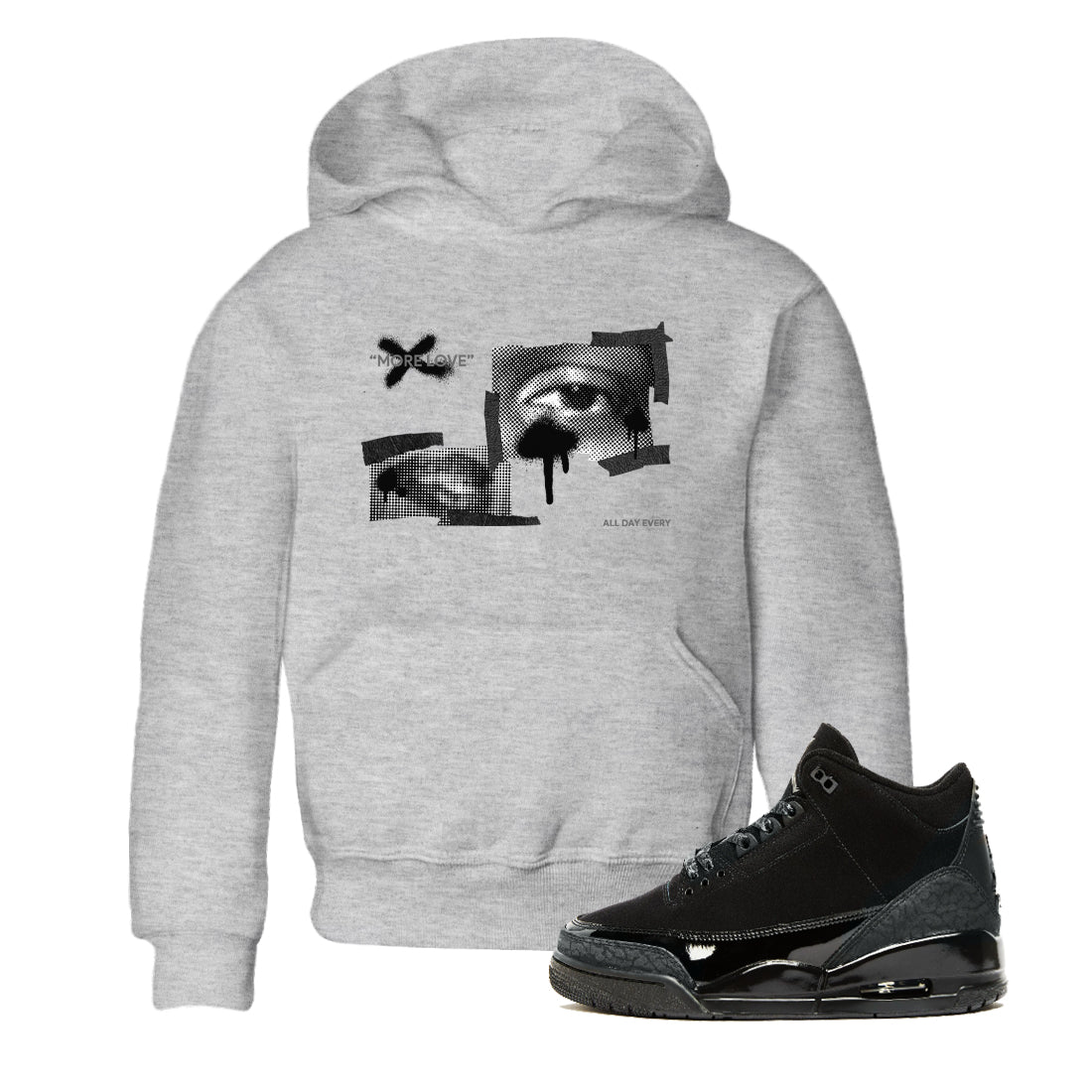 Air Jordan 3 Black Cat shirts to match jordans More Love sneaker tees 3s Retro Black Cat best t-shirts to wear with jordans SNRT Sneaker Tees Youth Baby Heather Grey 1 tee