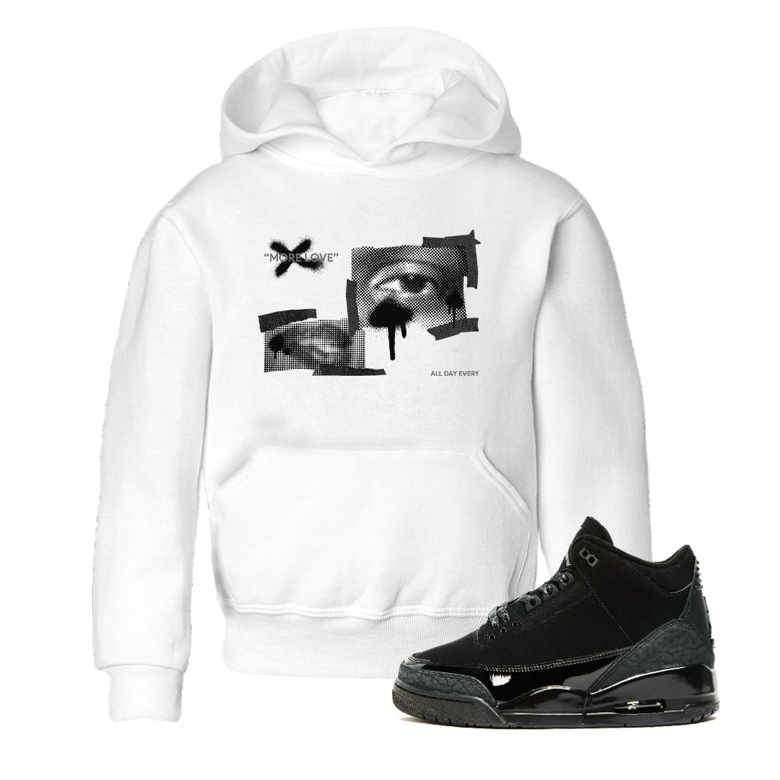 Air Jordan 3 Black Cat shirts to match jordans More Love sneaker tees 3s Retro Black Cat best t-shirts to wear with jordans SNRT Sneaker Tees Youth Baby White 1 tee