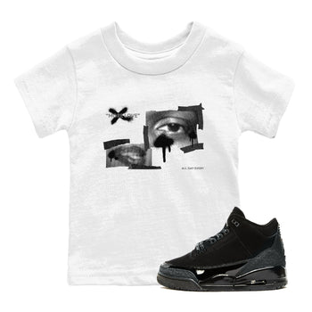 Air Jordan 3 Black Cat shirts to match jordans More Love sneaker tees 3s Retro Black Cat best t-shirts to wear with jordans SNRT Sneaker Tees Youth Baby White 1 tee