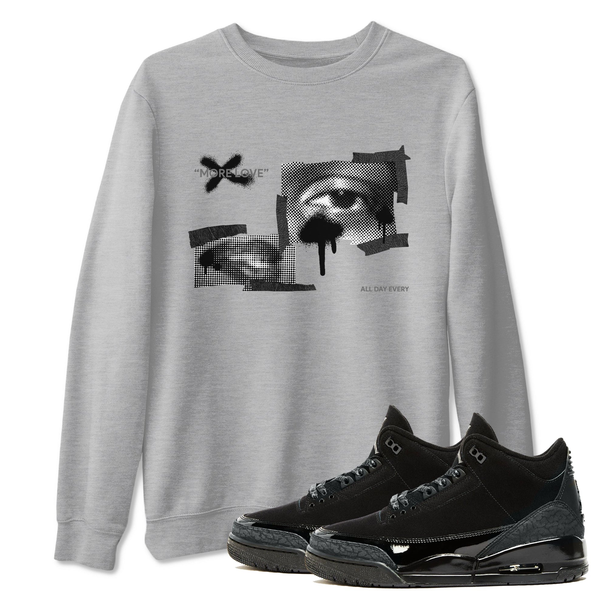 Air Jordan 3 Black Cat shirts to match jordans More Love sneaker tees 3s Retro Black Cat best t-shirts to wear with jordans SNRT Sneaker Tees unisex cotton Heather Grey 1 shirts