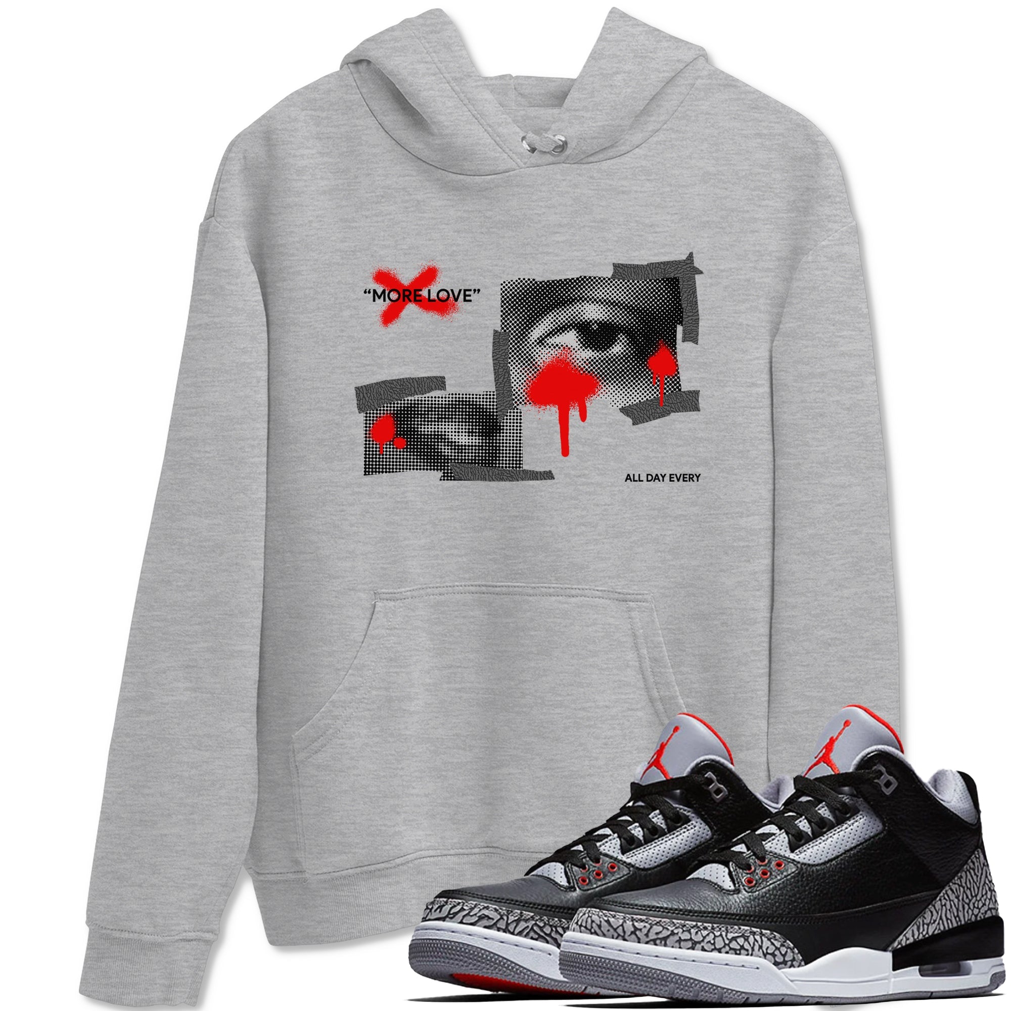 3s Black Cement shirts to match jordans More Love sneaker match tees Air Jordan 3 Black Cement match shoes to clothes SNRT Sneaker Tees unisex cotton Heather Grey 1 shirts