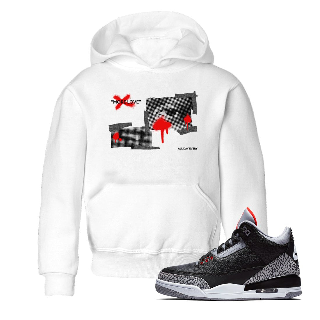 3s Black Cement shirts to match jordans More Love sneaker match tees Air Jordan 3 Black Cement match shoes to clothes SNRT Sneaker Tees Youth Baby White 1 tee