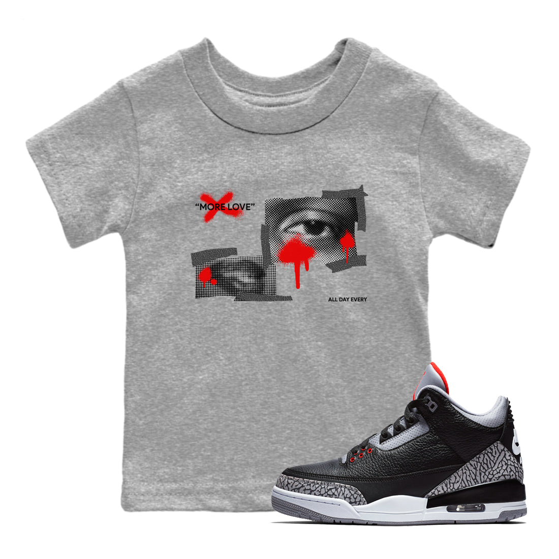 3s Black Cement shirts to match jordans More Love sneaker match tees Air Jordan 3 Black Cement match shoes to clothes SNRT Sneaker Tees Youth Baby Heather Grey 1 tee