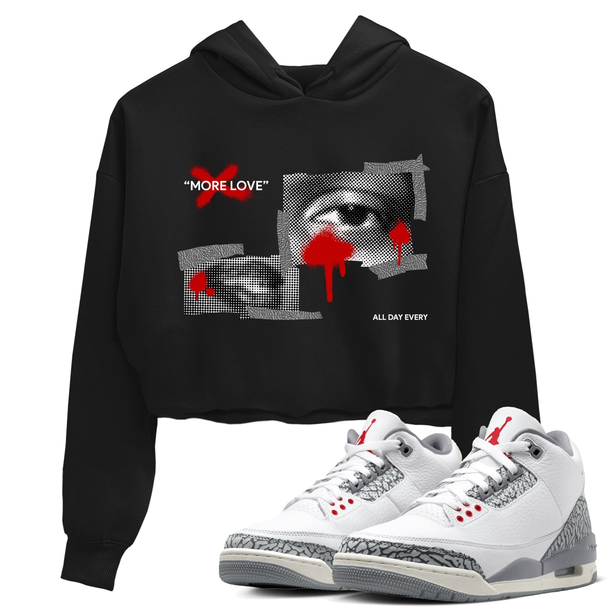 3s Cement Grey shirts to match jordans More Love sneaker match tees Air Jordan 3 Cement Grey SNRT Sneaker Release Tees unisex cotton Black 1 Crop Shirts