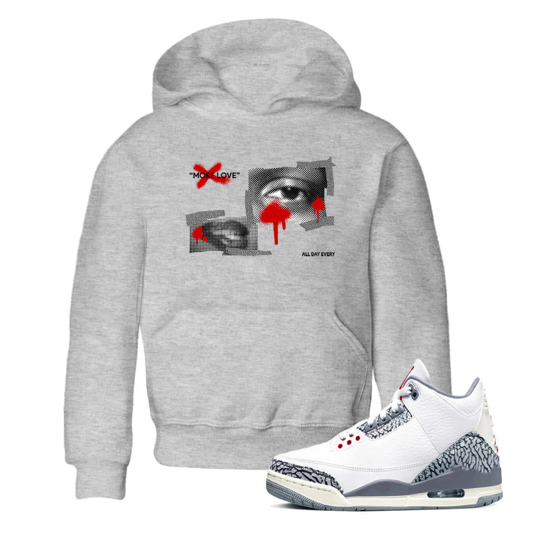 3s Cement Grey shirts to match jordans More Love sneaker match tees Air Jordan 3 Cement Grey SNRT Sneaker Release Tees Youth Baby Heather Grey 1 crew neck shirts