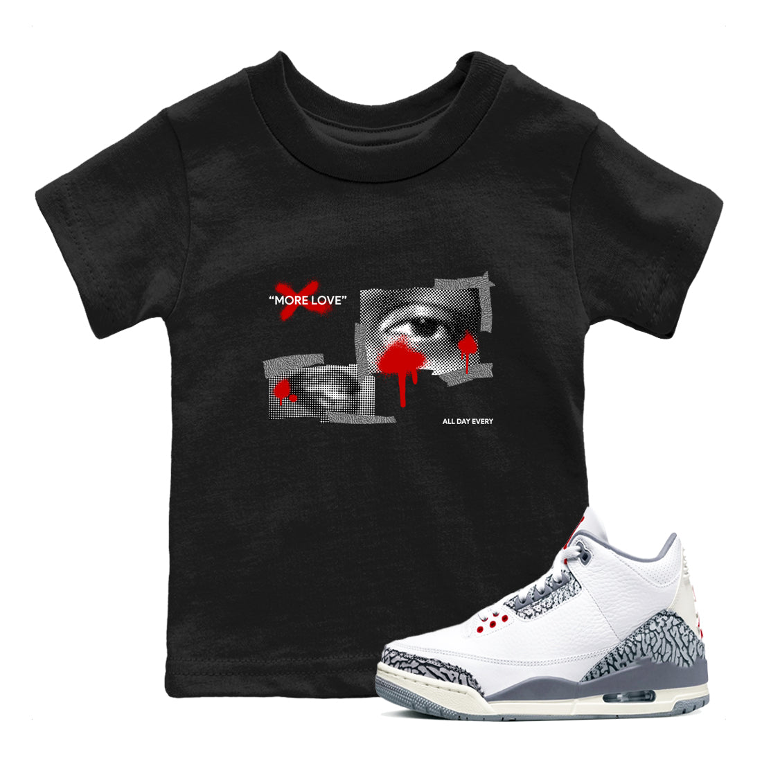 3s Cement Grey shirts to match jordans More Love sneaker match tees Air Jordan 3 Cement Grey SNRT Sneaker Release Tees Youth Baby Black 1 crew neck shirts