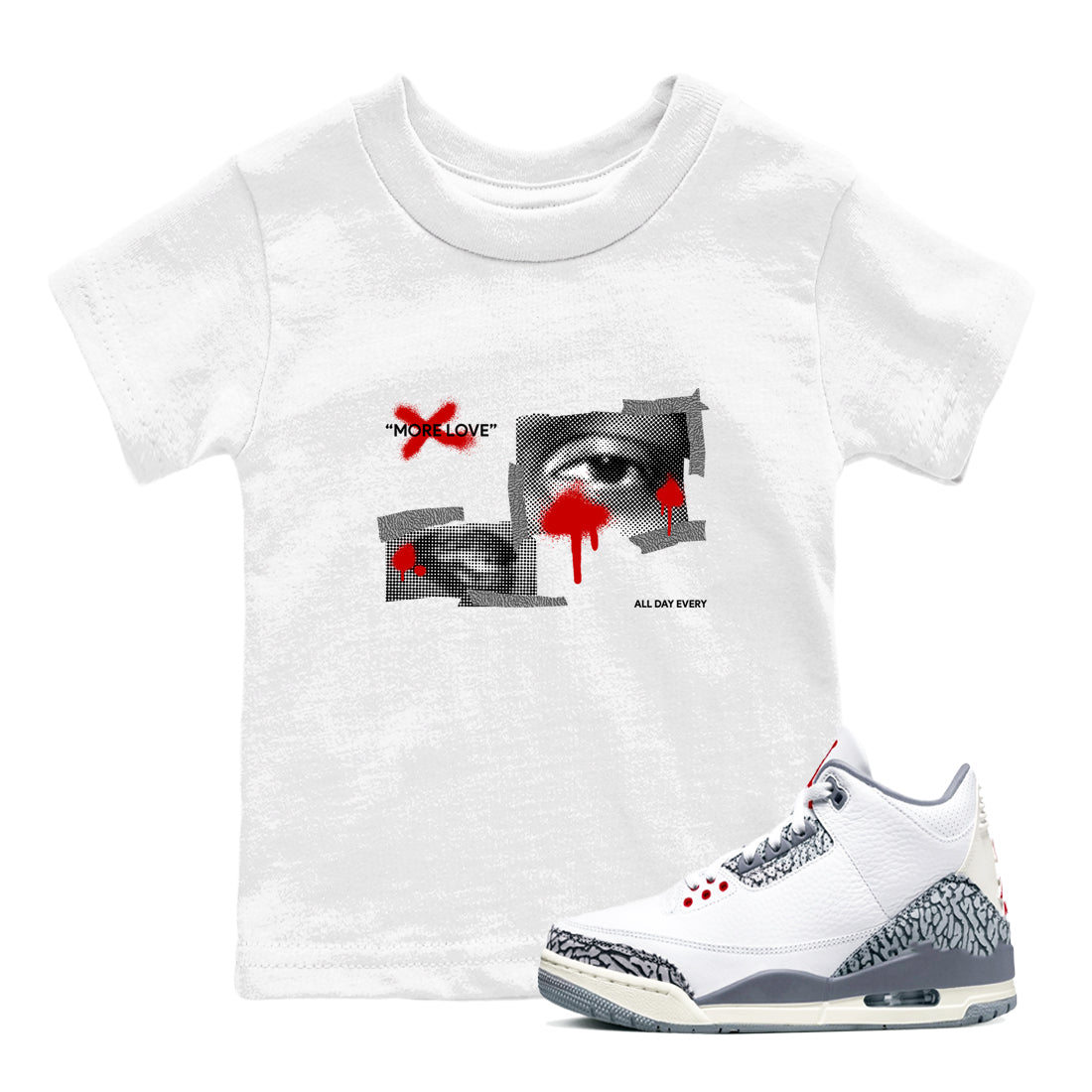 3s Cement Grey shirts to match jordans More Love sneaker match tees Air Jordan 3 Cement Grey SNRT Sneaker Release Tees Youth Baby White 1 crew neck shirts