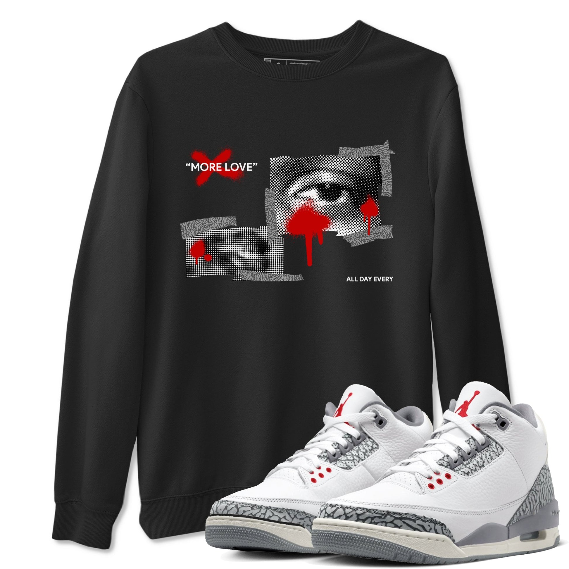3s Cement Grey shirts to match jordans More Love sneaker match tees Air Jordan 3 Cement Grey SNRT Sneaker Release Tees unisex cotton Black 1 crew neck shirts