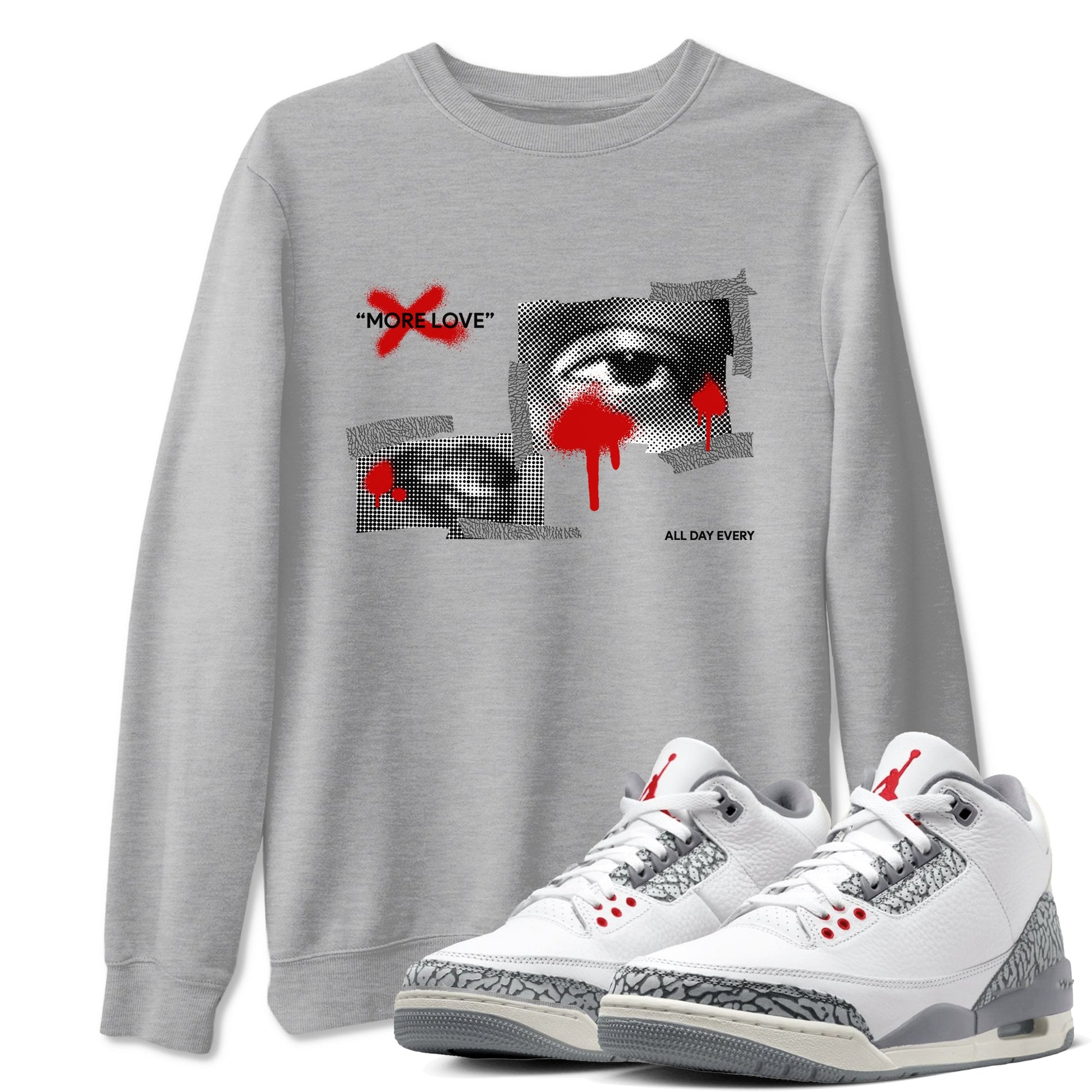 3s Cement Grey shirts to match jordans More Love sneaker match tees Air Jordan 3 Cement Grey SNRT Sneaker Release Tees unisex cotton Heather Grey 1 crew neck shirts
