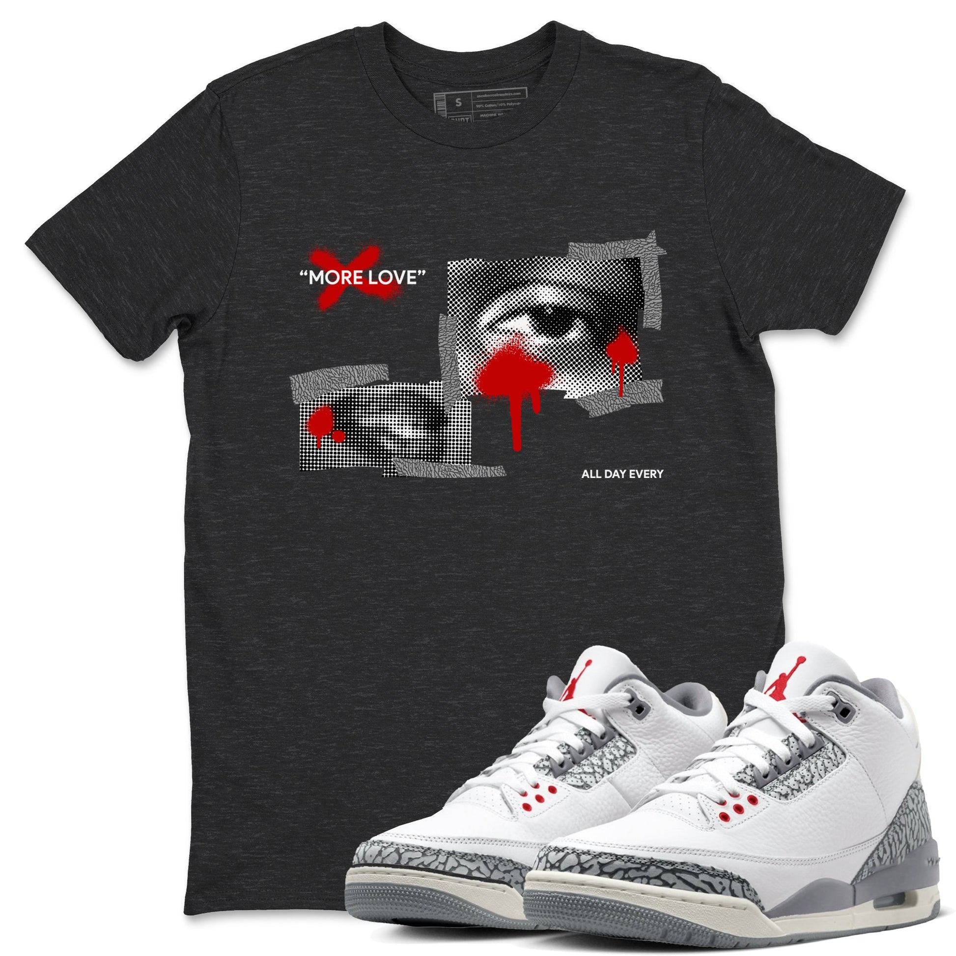 3s Cement Grey shirts to match jordans More Love sneaker match tees Air Jordan 3 Cement Grey SNRT Sneaker Release Tees unisex cotton Charcoal Heather 1 crew neck shirts