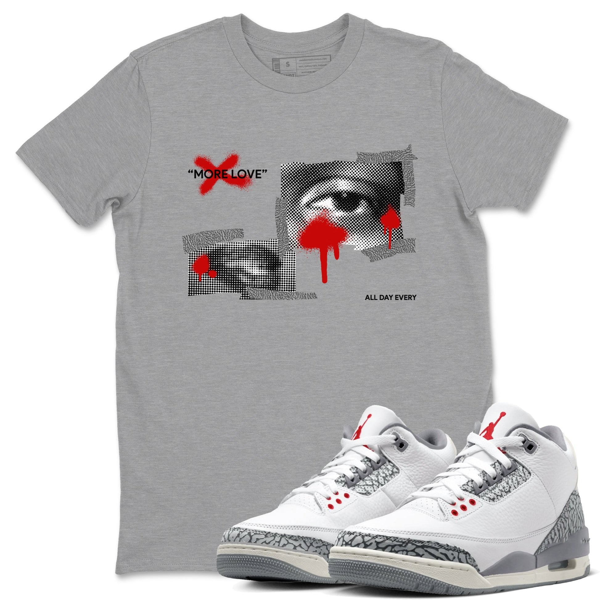 3s Cement Grey shirts to match jordans More Love sneaker match tees Air Jordan 3 Cement Grey SNRT Sneaker Release Tees unisex cotton Heather Grey 1 crew neck shirts