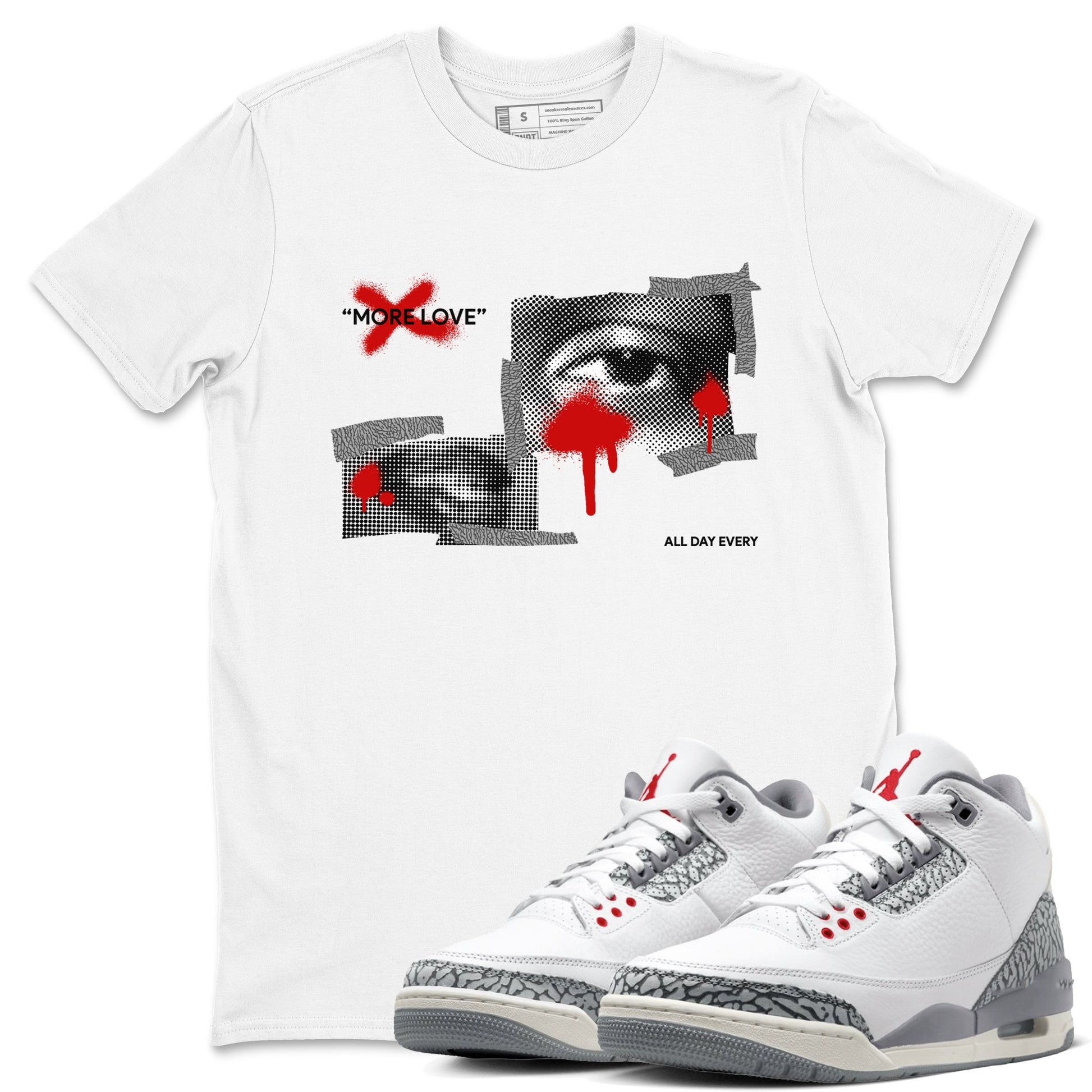3s Cement Grey shirts to match jordans More Love sneaker match tees Air Jordan 3 Cement Grey SNRT Sneaker Release Tees unisex cotton White 1 crew neck shirts
