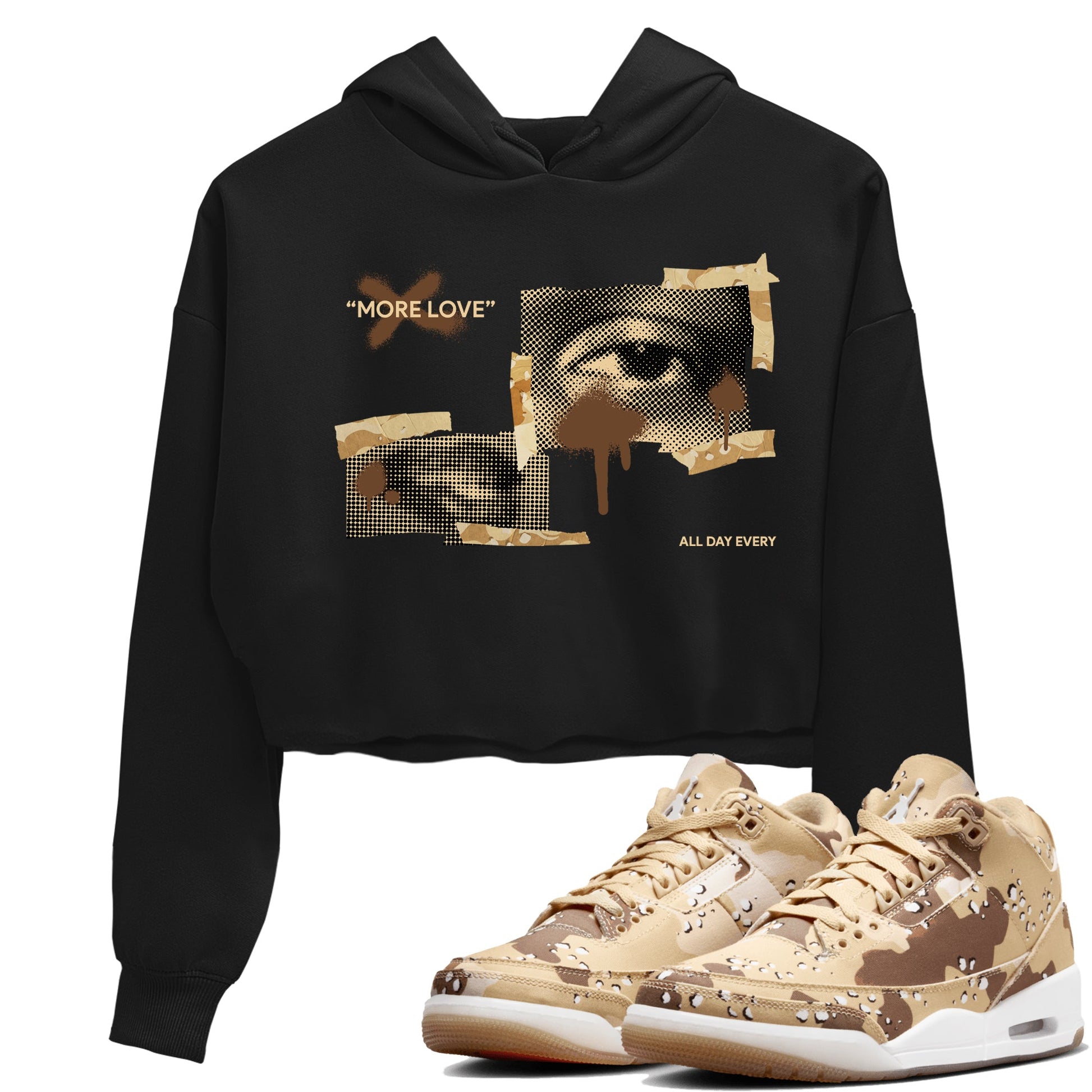 AJ3 Desert Camo shirts to match jordans More Love sneaker match tees Air Jordan 3 Desert Camo SNRT Sneaker Tees streetwear brand Black 1 crop tee