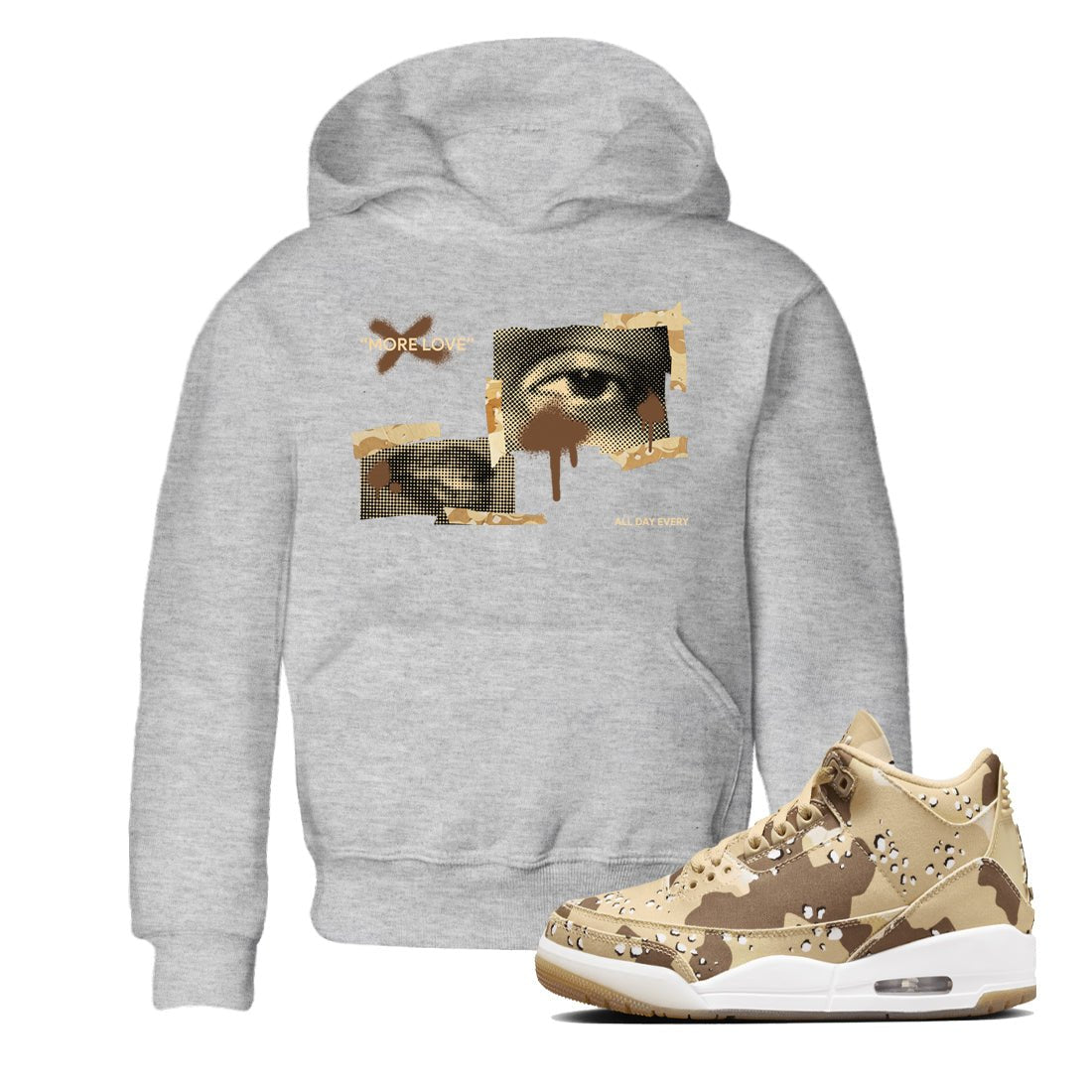 AJ3 Desert Camo shirts to match jordans More Love sneaker match tees Air Jordan 3 Desert Camo SNRT Sneaker Tees streetwear brand Baby and Youth Heather Grey 1 cotton tee