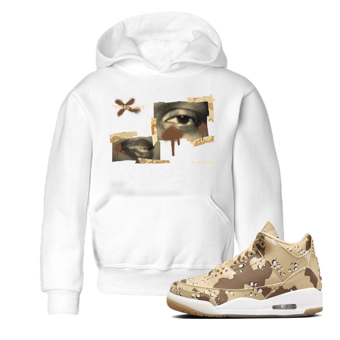 AJ3 Desert Camo shirts to match jordans More Love sneaker match tees Air Jordan 3 Desert Camo SNRT Sneaker Tees streetwear brand Baby and Youth White 1 cotton tee