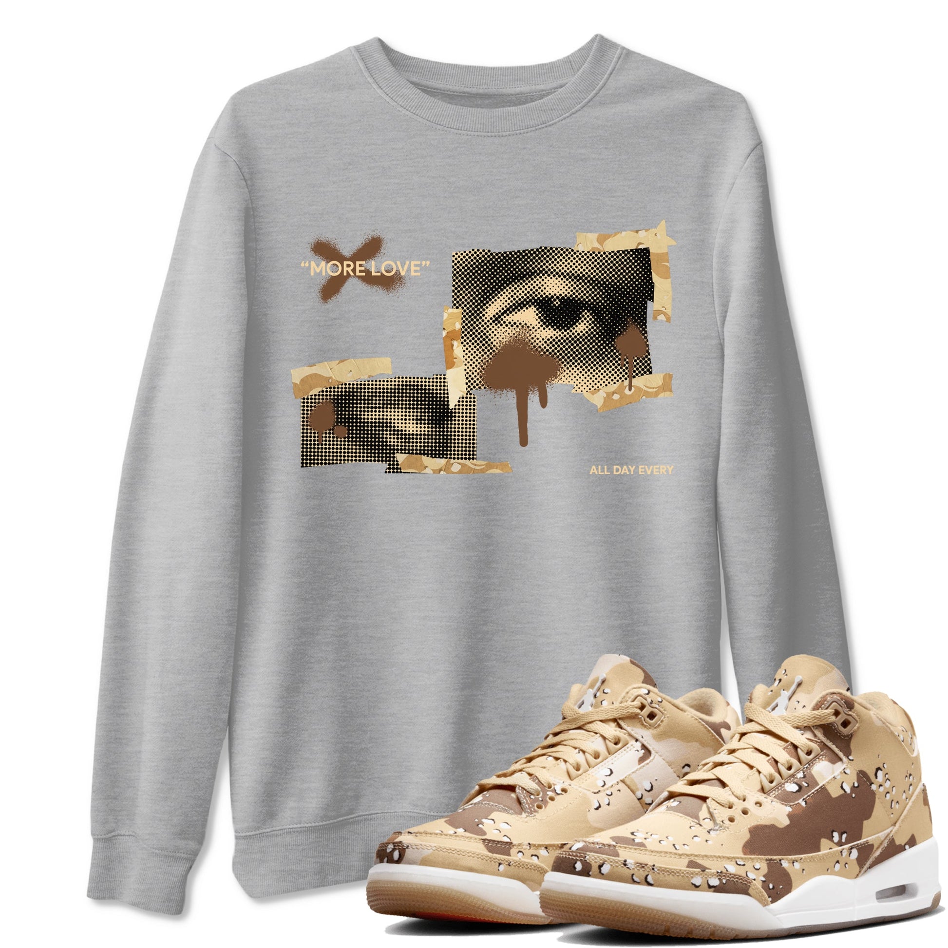 AJ3 Desert Camo shirts to match jordans More Love sneaker match tees Air Jordan 3 Desert Camo SNRT Sneaker Tees streetwear brand Heather Grey 1 unisex cotton tee