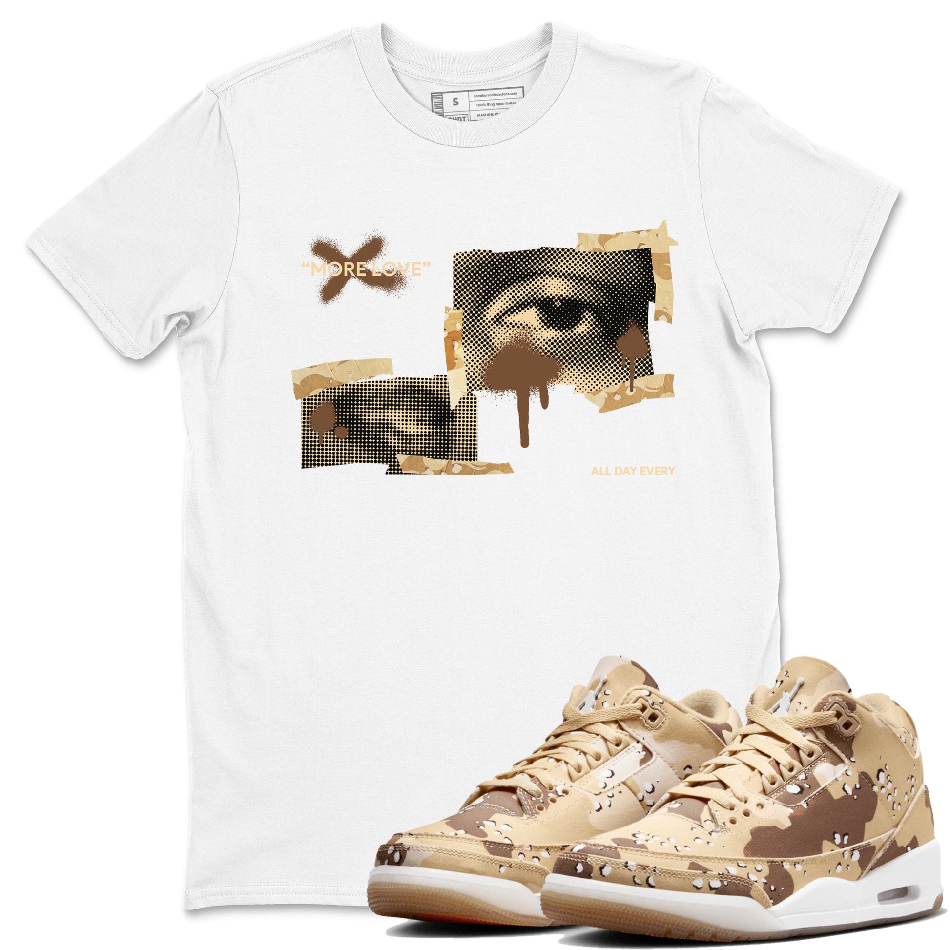 AJ3 Desert Camo shirts to match jordans More Love sneaker match tees Air Jordan 3 Desert Camo SNRT Sneaker Tees streetwear brand White 1 unisex cotton tee