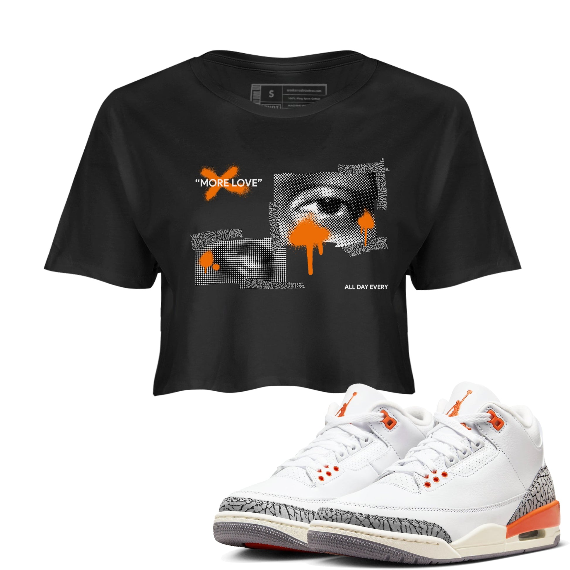 3s Georgia Peach shirt to match jordans More Love sneaker tees Air Jordan 3 Georgia Peach SNRT Sneaker Release Tees Black 1 crop length shirt