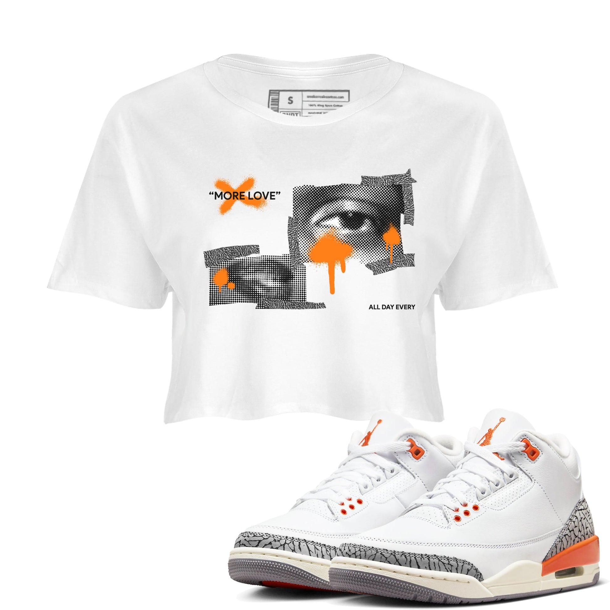 3s Georgia Peach shirt to match jordans More Love sneaker tees Air Jordan 3 Georgia Peach SNRT Sneaker Release Tees White 1 crop length shirt