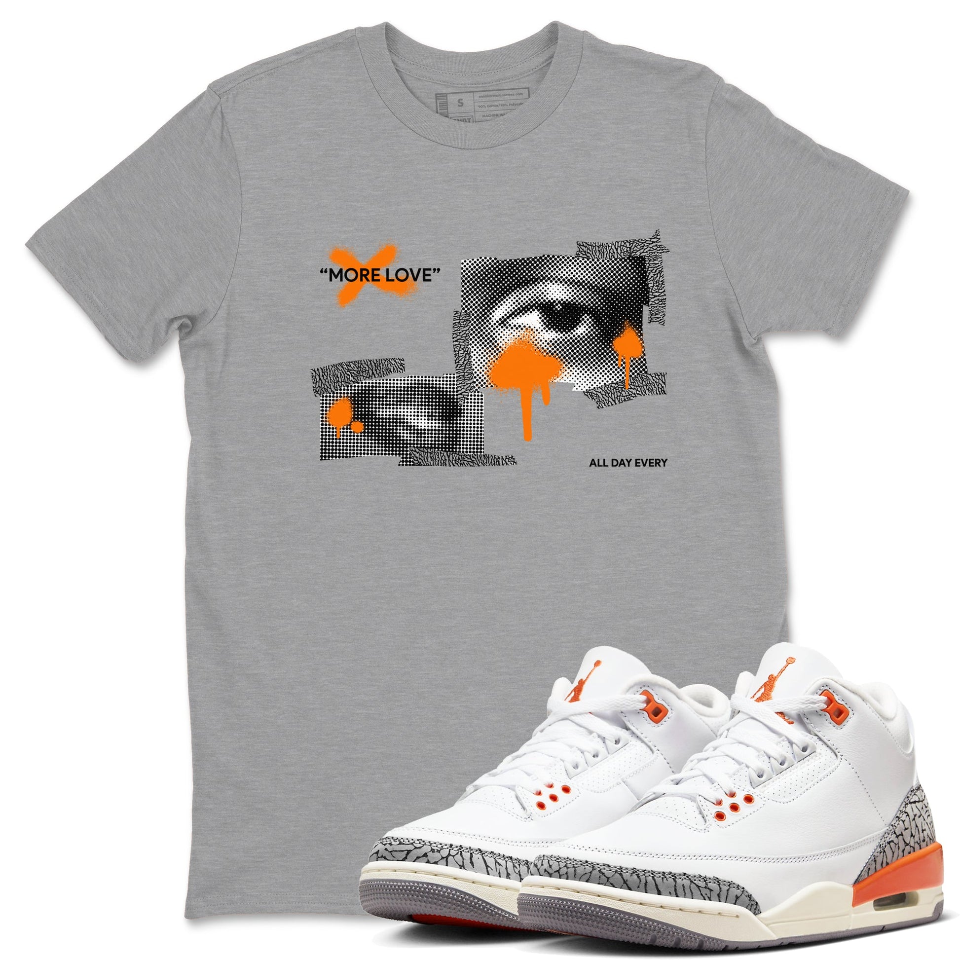 3s Georgia Peach shirt to match jordans More Love sneaker tees Air Jordan 3 Georgia Peach SNRT Sneaker Release Tees unisex cotton Heather Grey 1 crew neck shirt