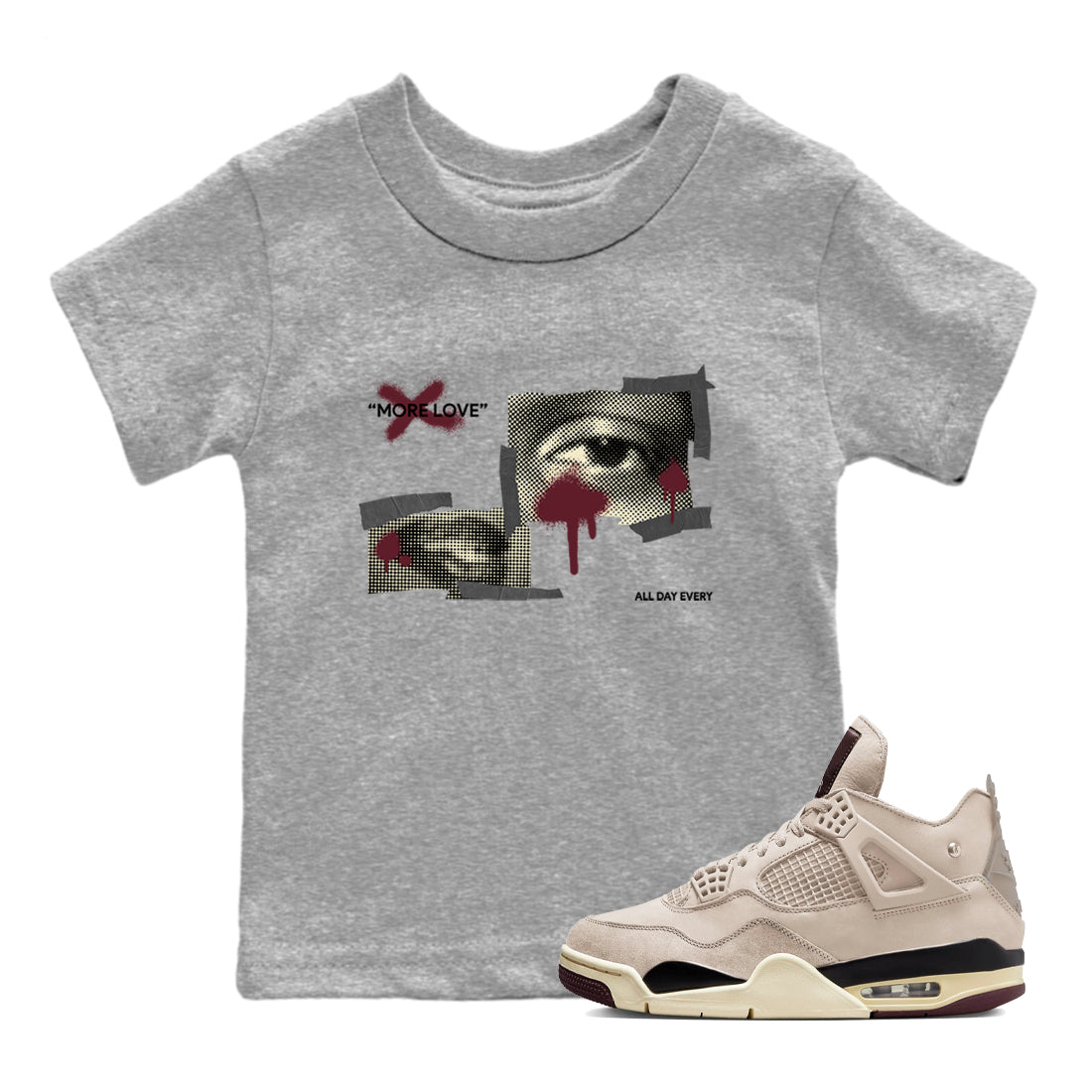 4s A Ma Maniere x Fossil Stone shirts to match jordans More Love sneaker match tees Air Jordan 4 A Ma Maniere x Fossil Stone match shoes to clothes SNRT Sneaker Tees Youth Baby Heather Grey 1 tee