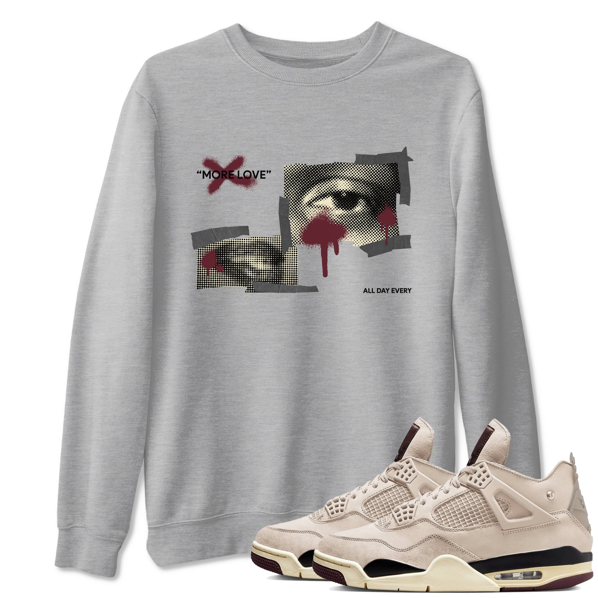 4s A Ma Maniere x Fossil Stone shirts to match jordans More Love sneaker match tees Air Jordan 4 A Ma Maniere x Fossil Stone match shoes to clothes SNRT Sneaker Tees unisex cotton Heather Grey 1 shirts