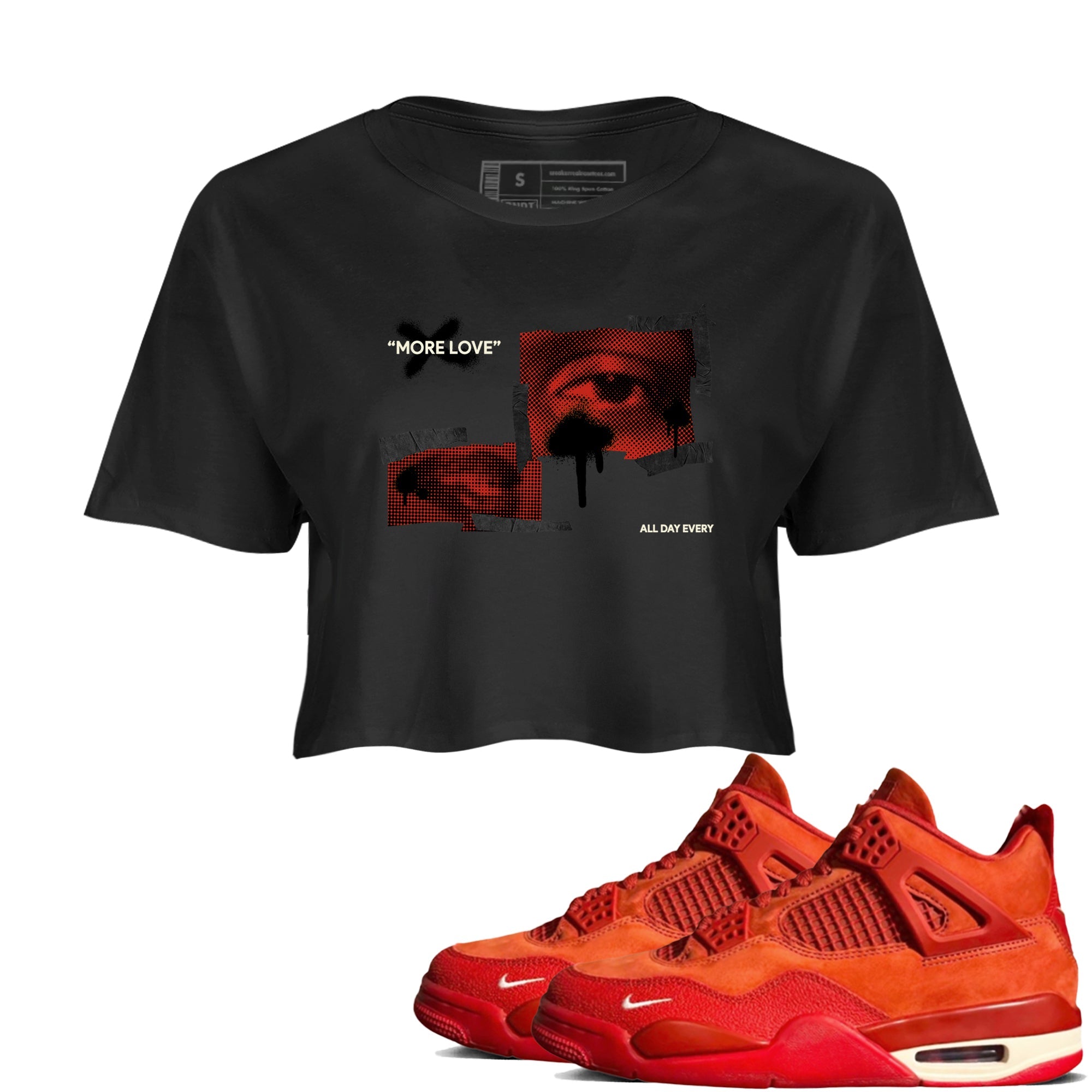 4s Brick By Brick best t shirts to wear with jordans More Love sneaker match tees Nigel Sylvester x Air Jordan 4 Brick by Brick match shoes to clothes SNRT Sneaker Tees unisex cotton Black 1 crop tee