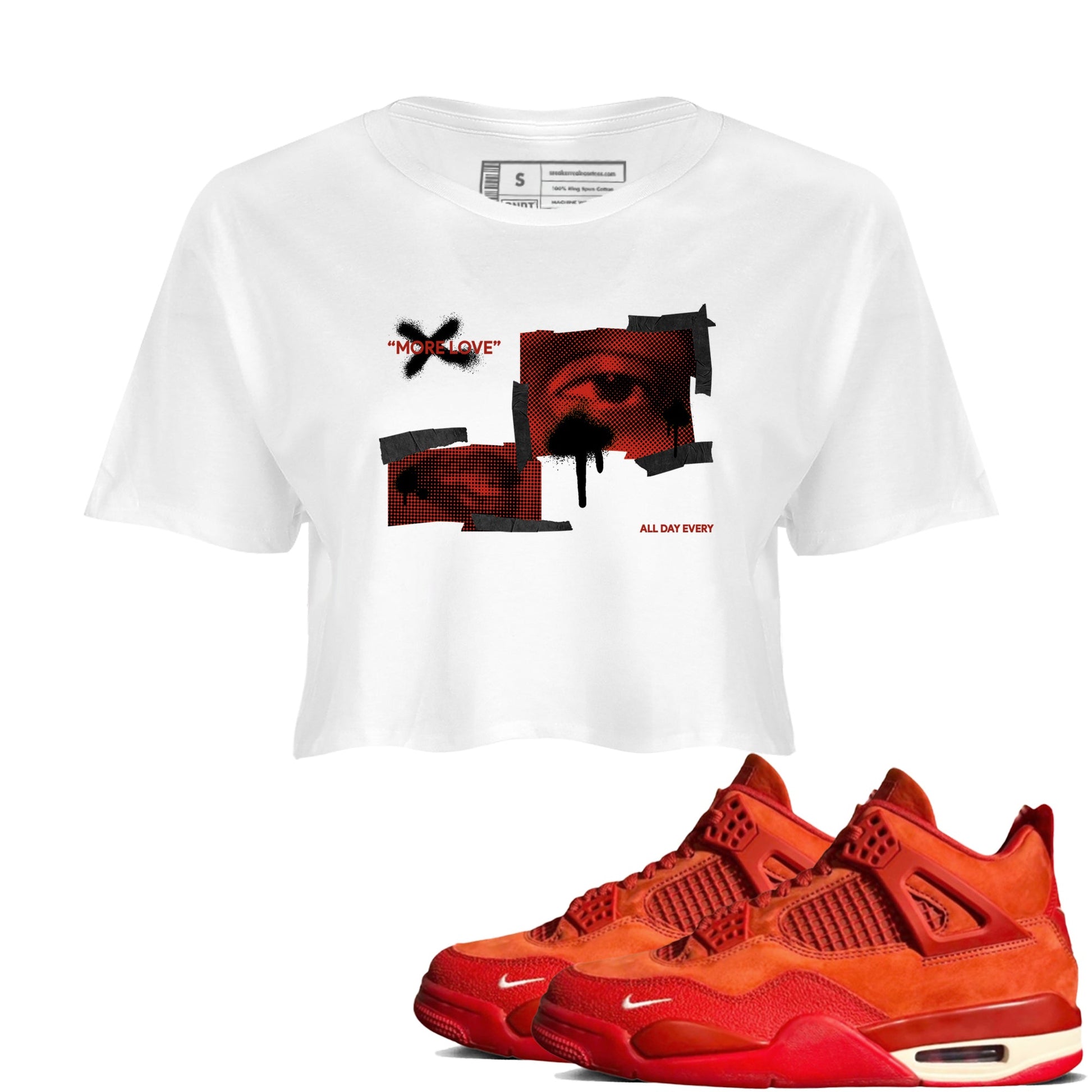 4s Brick By Brick best t shirts to wear with jordans More Love sneaker match tees Nigel Sylvester x Air Jordan 4 Brick by Brick match shoes to clothes SNRT Sneaker Tees unisex cotton White 1 crop tee