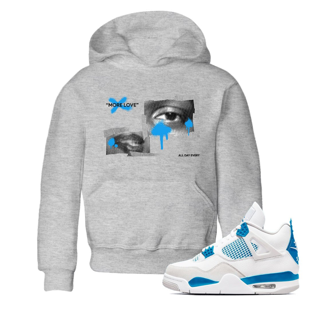 Air Jordan 4 Industrial Blue shirt to match jordans More Love sneaker tees Air Jordan 4 Military Blue SNRT sneaker release tees baby toddler Heather Grey 1 cotton Shirt